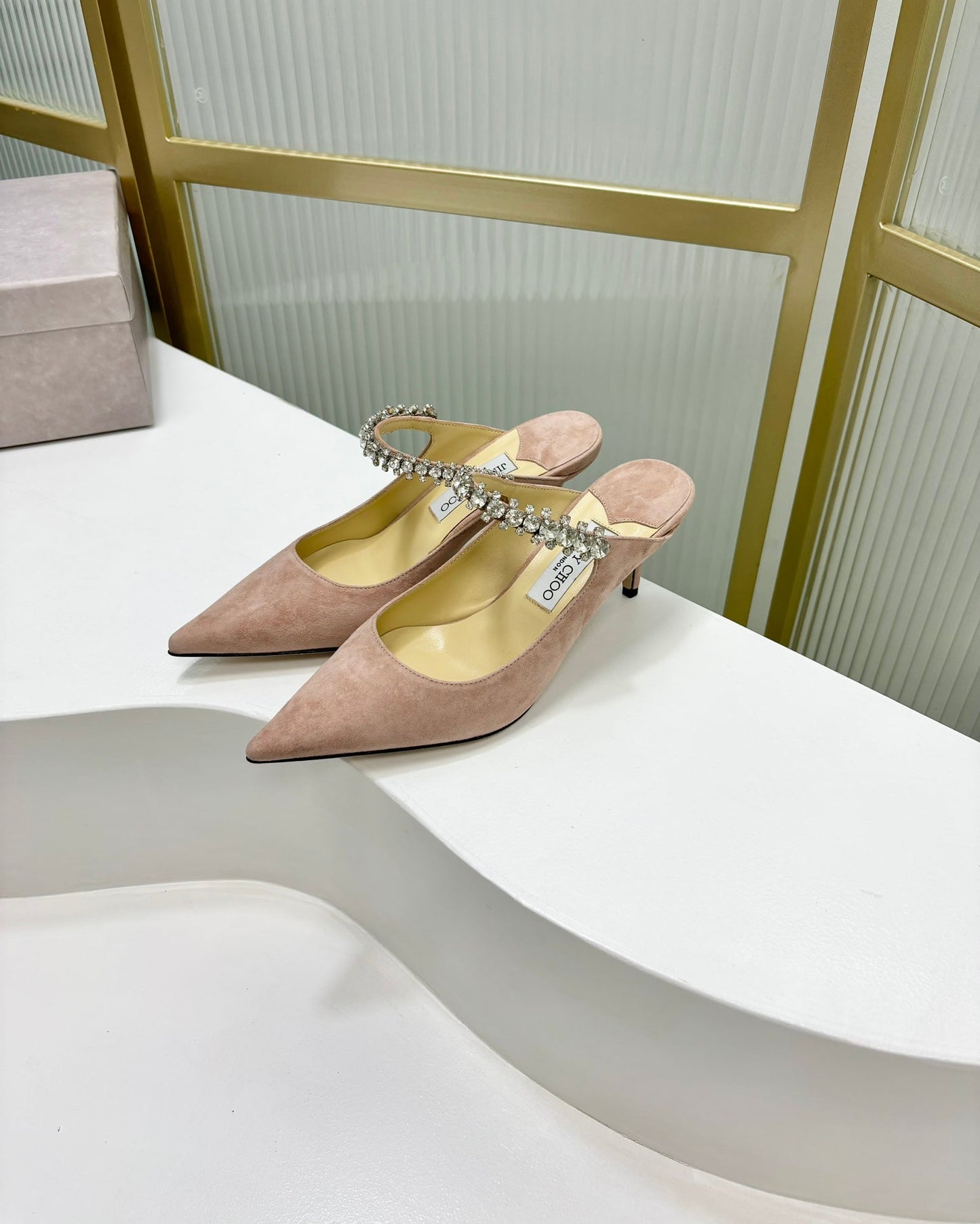 Jimmy Bing 65mm In Pastel Pink Suede Mules 587766