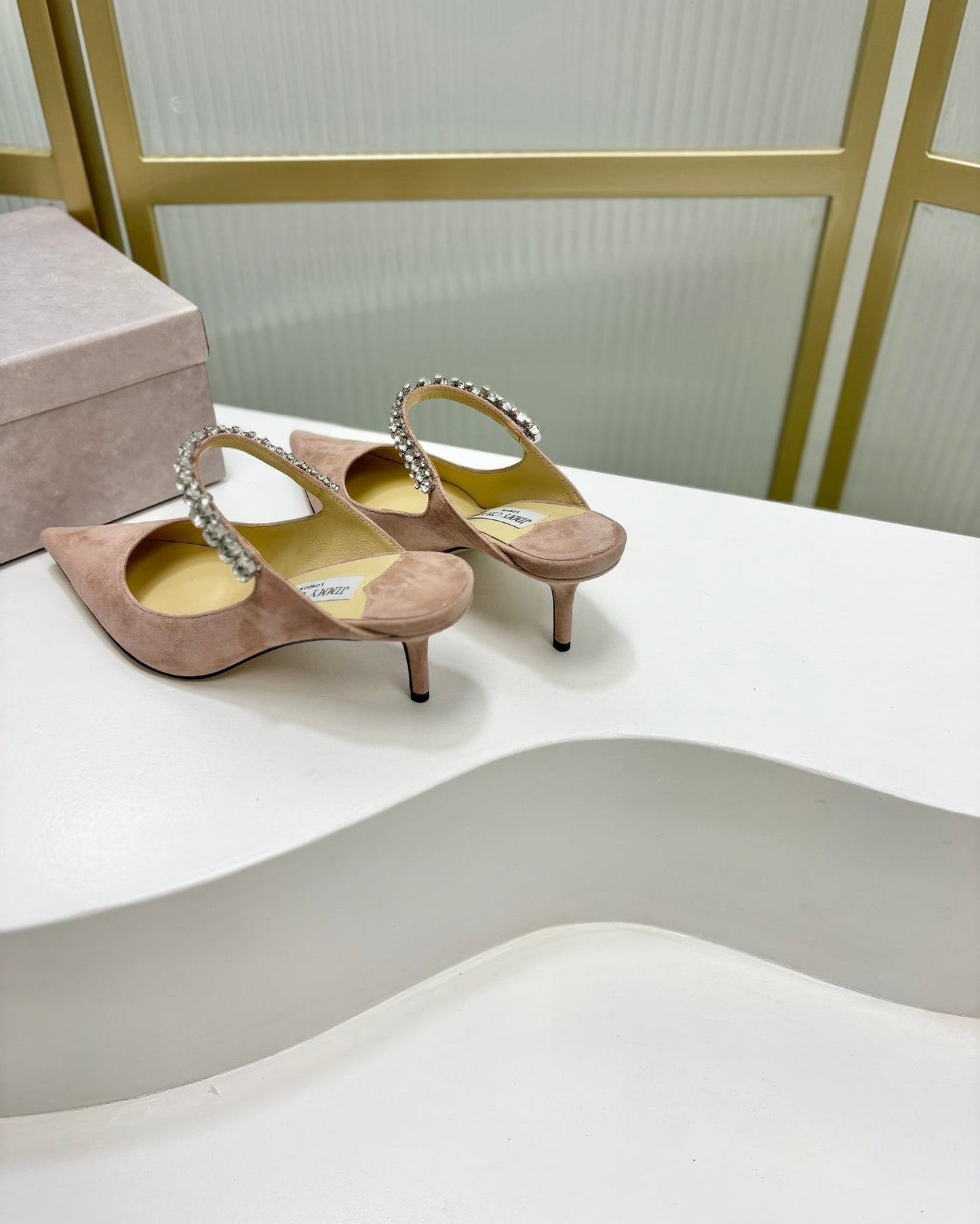 Jimmy Bing 65mm In Pastel Pink Suede Mules 587766