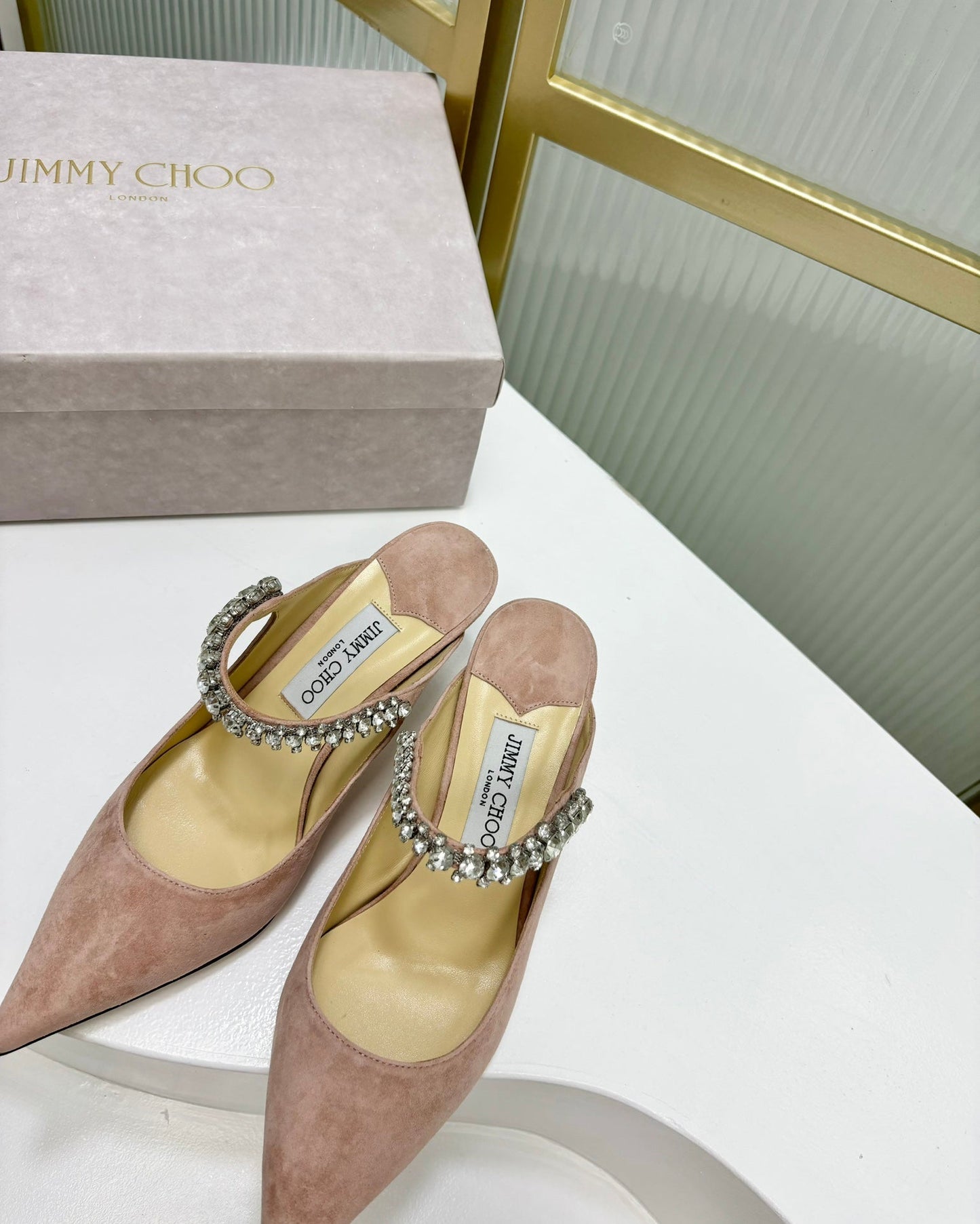 Jimmy Bing 65mm In Pastel Pink Suede Mules 587766