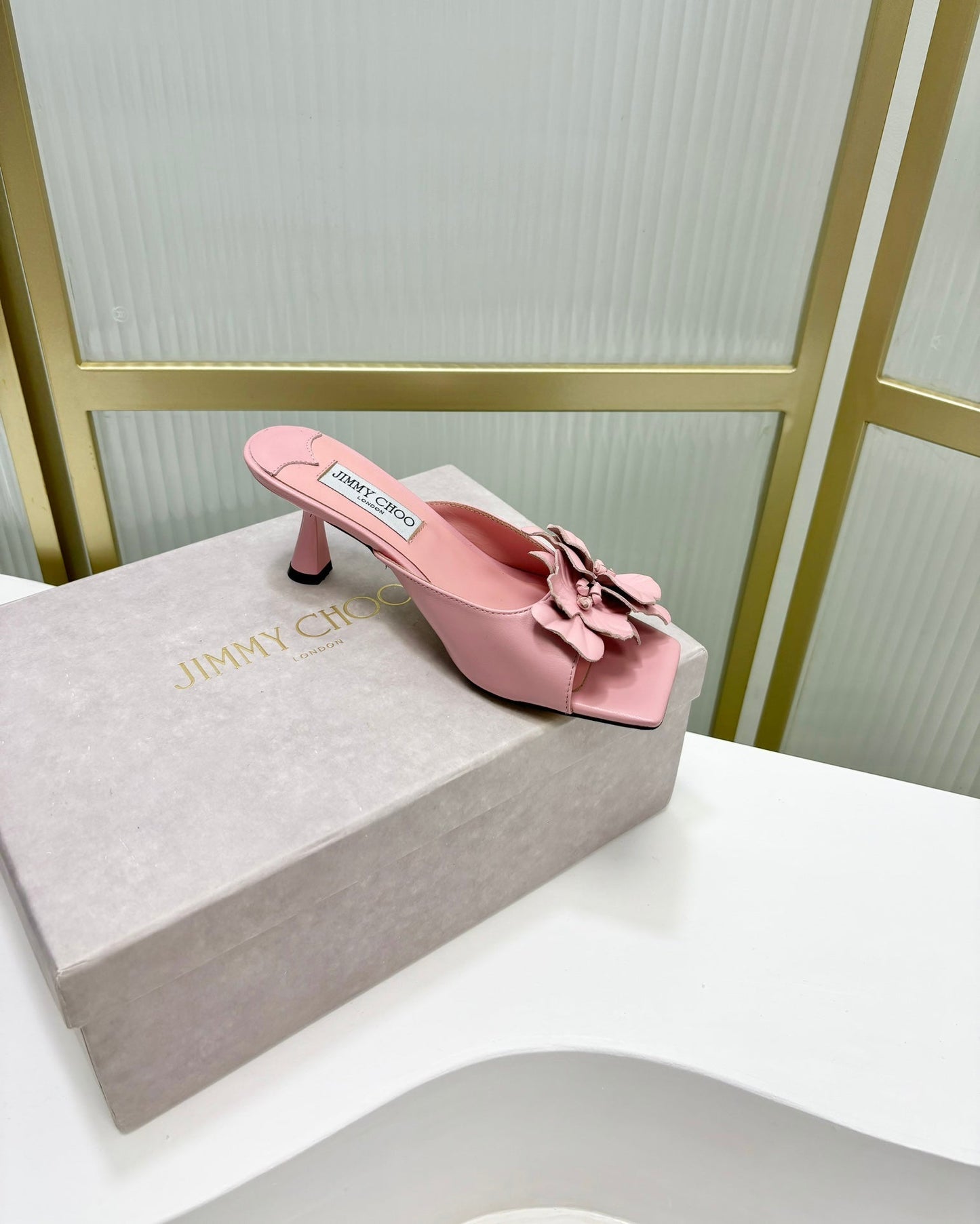 Jimmy Skye 65mm In Pastel Pink Cowhide Mules 597848