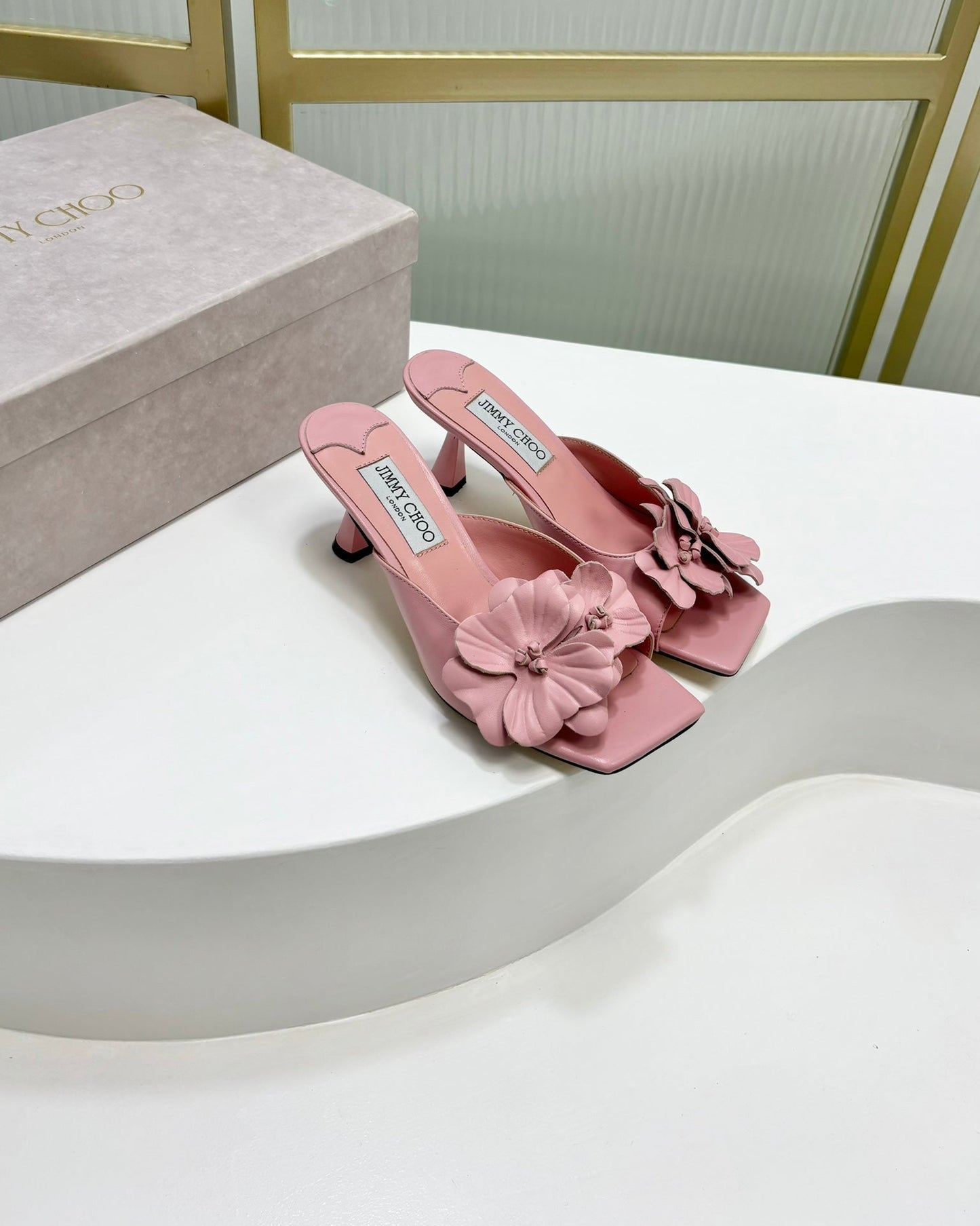 Jimmy Skye 65mm In Pastel Pink Cowhide Mules 597848