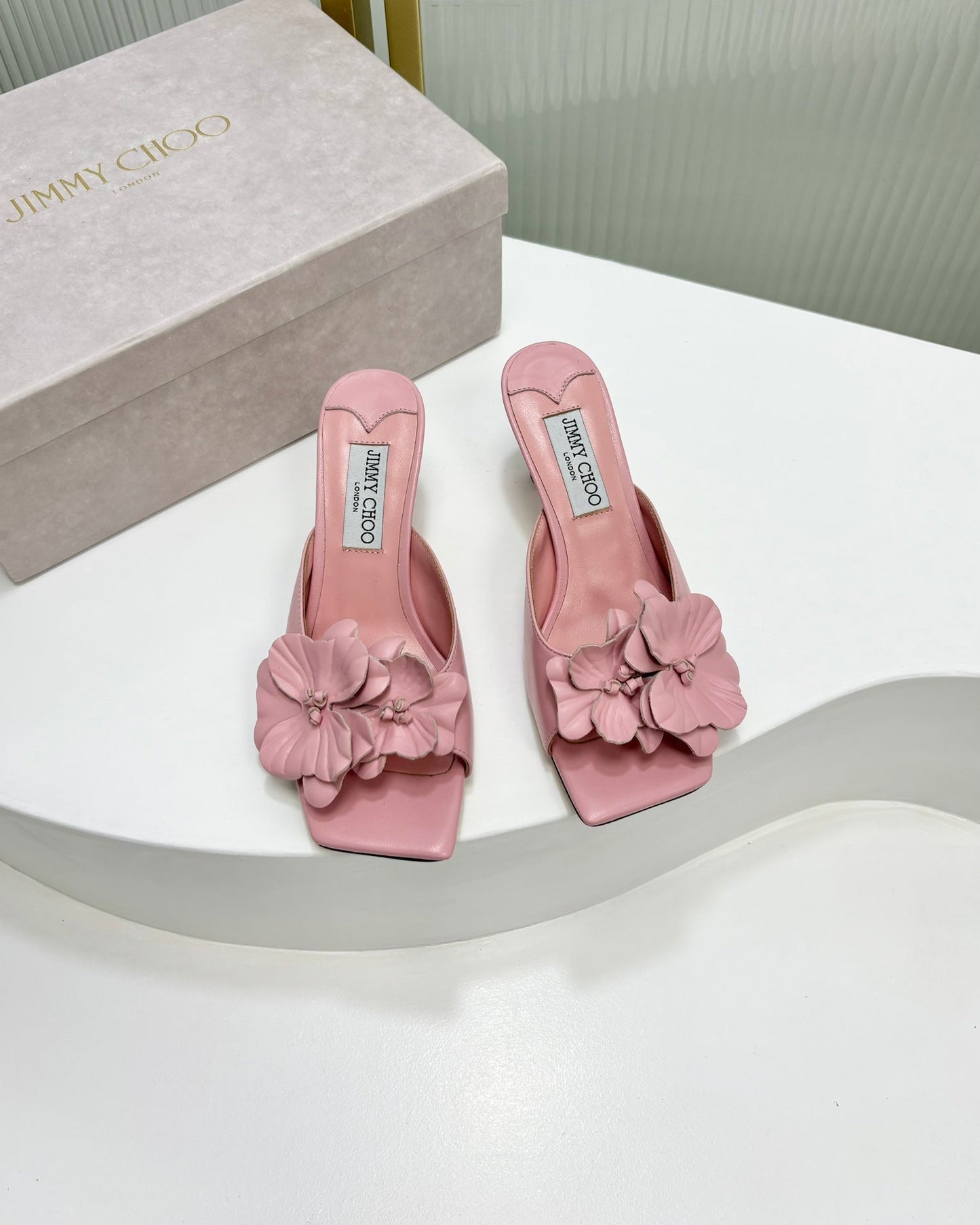 Jimmy Skye 65mm In Pastel Pink Cowhide Mules 597848