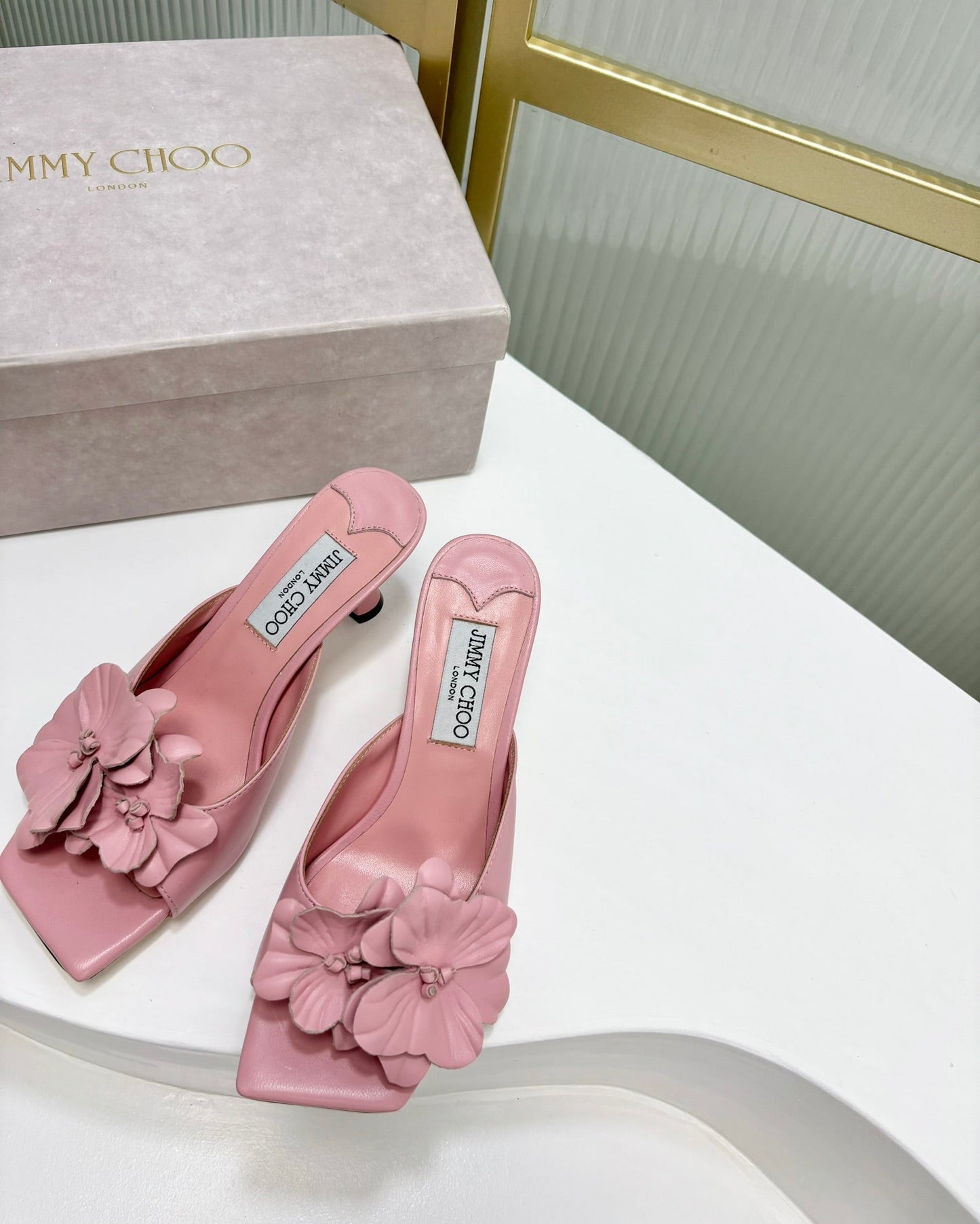 Jimmy Skye 65mm In Pastel Pink Cowhide Mules 597848