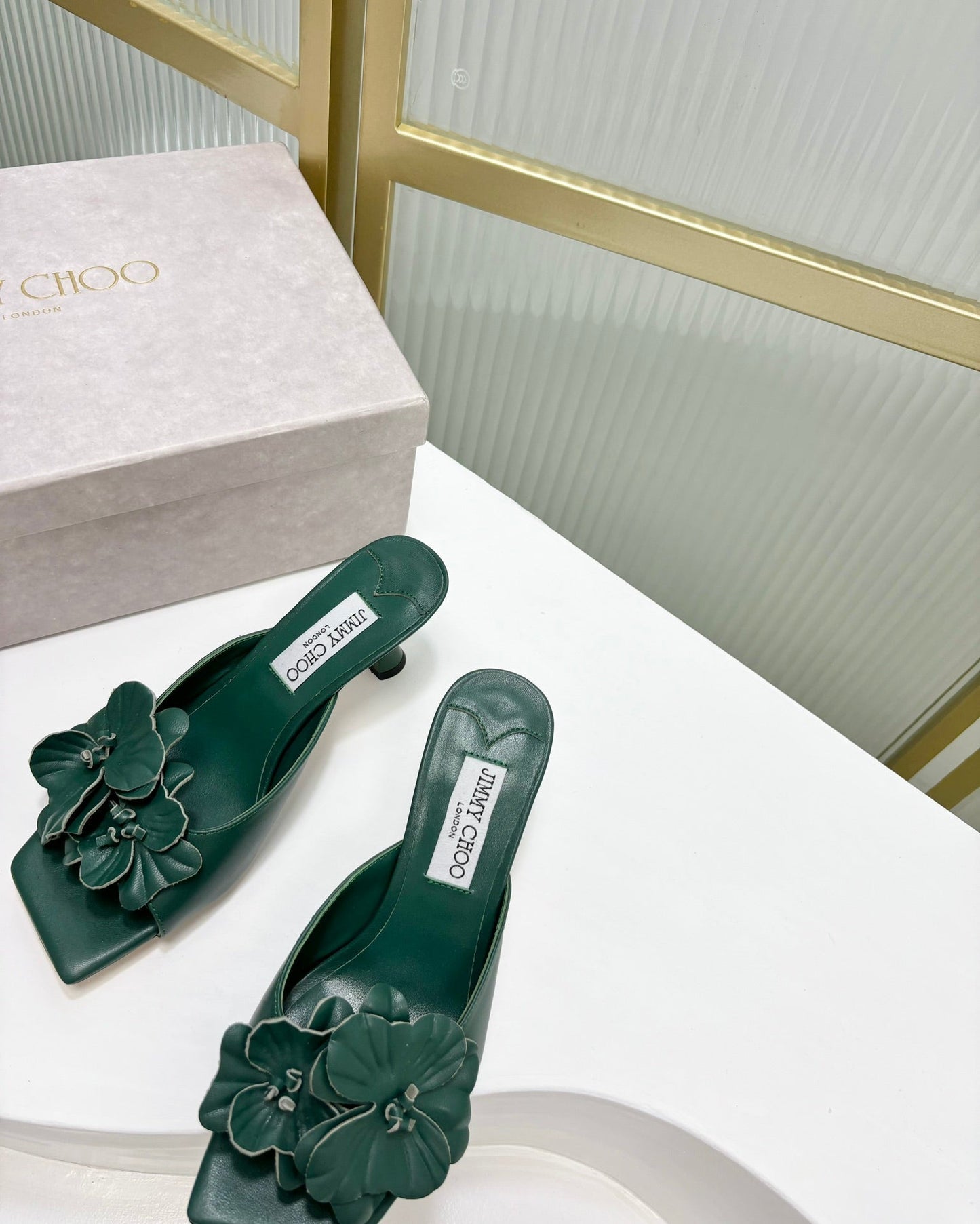 Jimmy Skye 65mm In Dark Green Cowhide Mules 597850