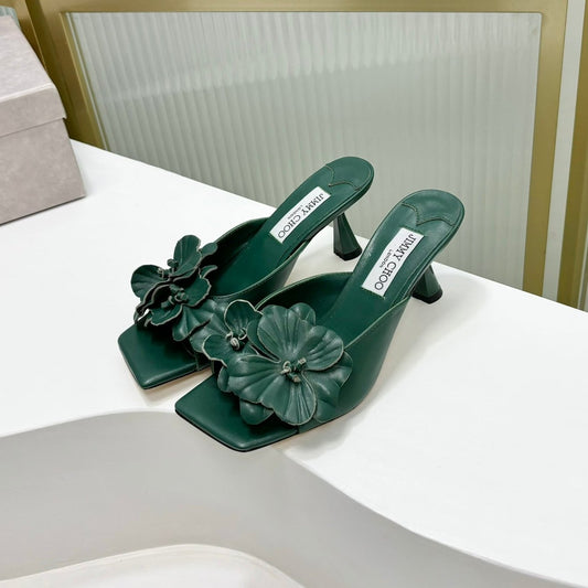 Jimmy Skye 65mm In Dark Green Cowhide Mules 597850