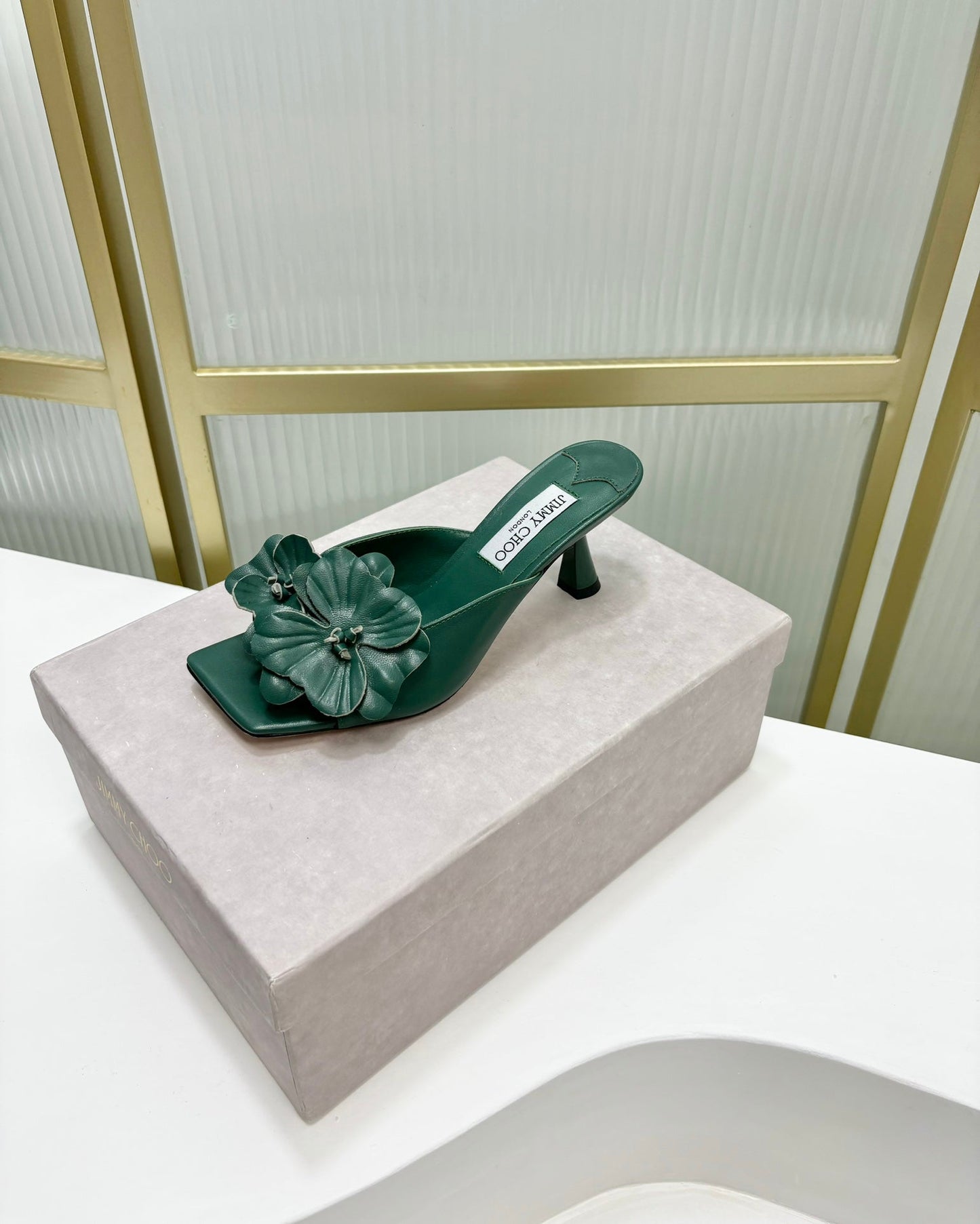 Jimmy Skye 65mm In Dark Green Cowhide Mules 597850