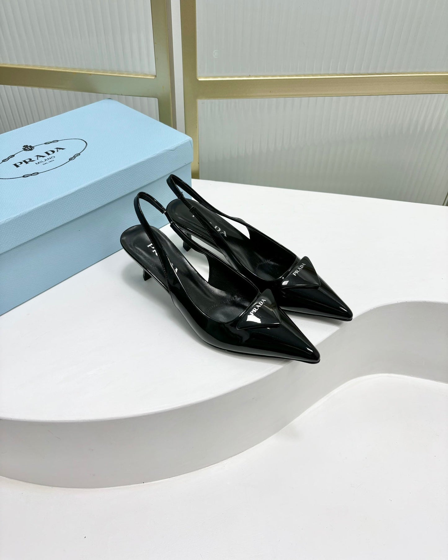 PRA PATENT LEATHER SLINGBACK PUMPS 50 BLACK