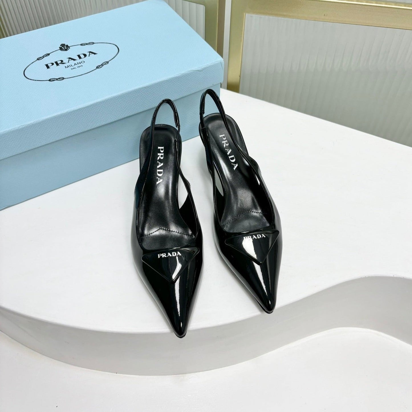 PRA PATENT LEATHER SLINGBACK PUMPS 50 BLACK