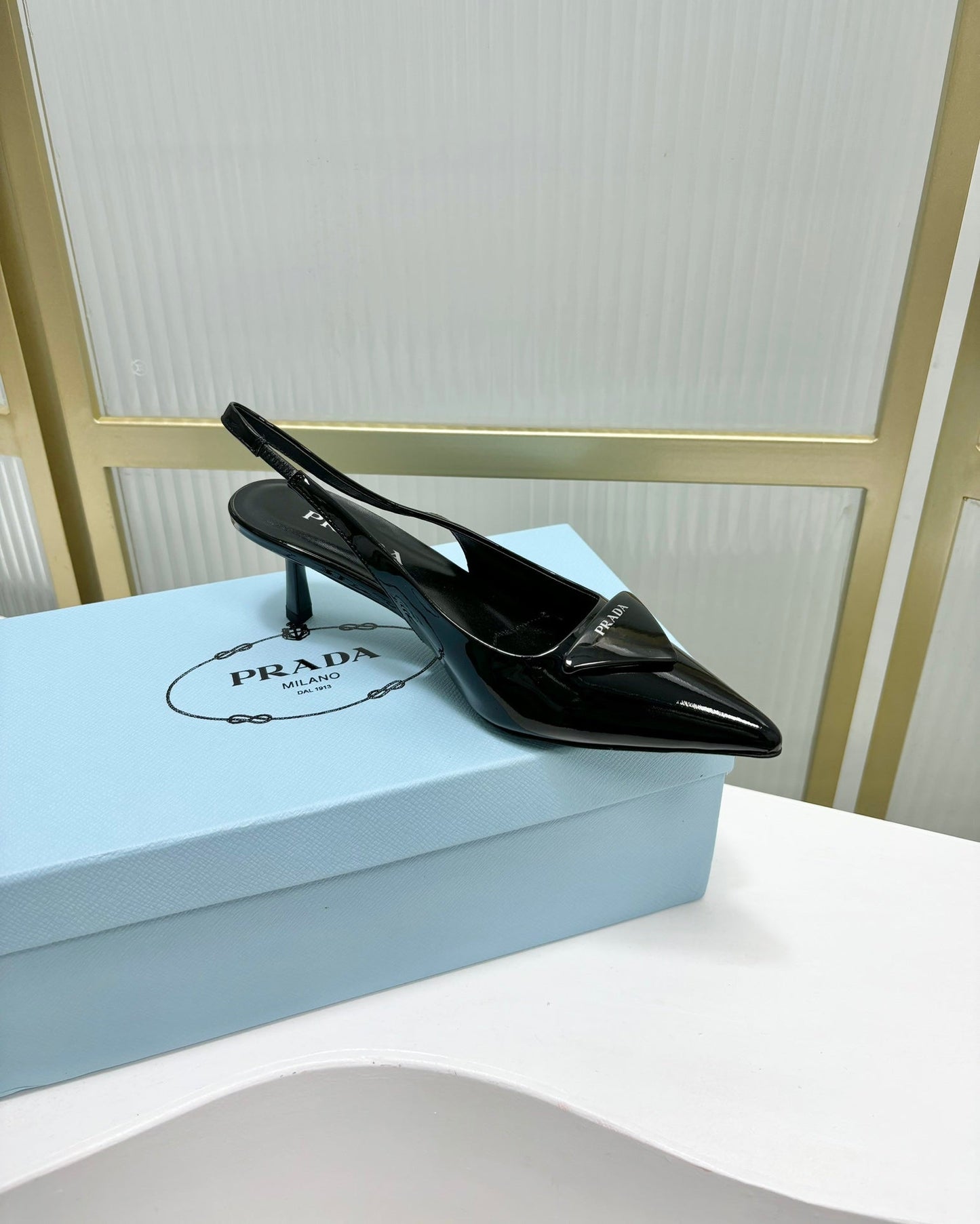 PRA PATENT LEATHER SLINGBACK PUMPS 50 BLACK