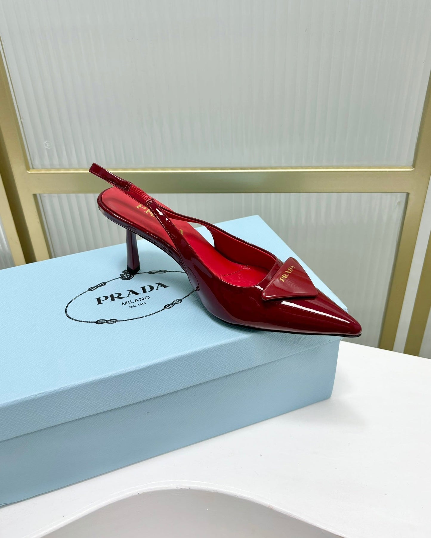 PRA PATENT LEATHER SLINGBACK PUMPS 75 CHERRY