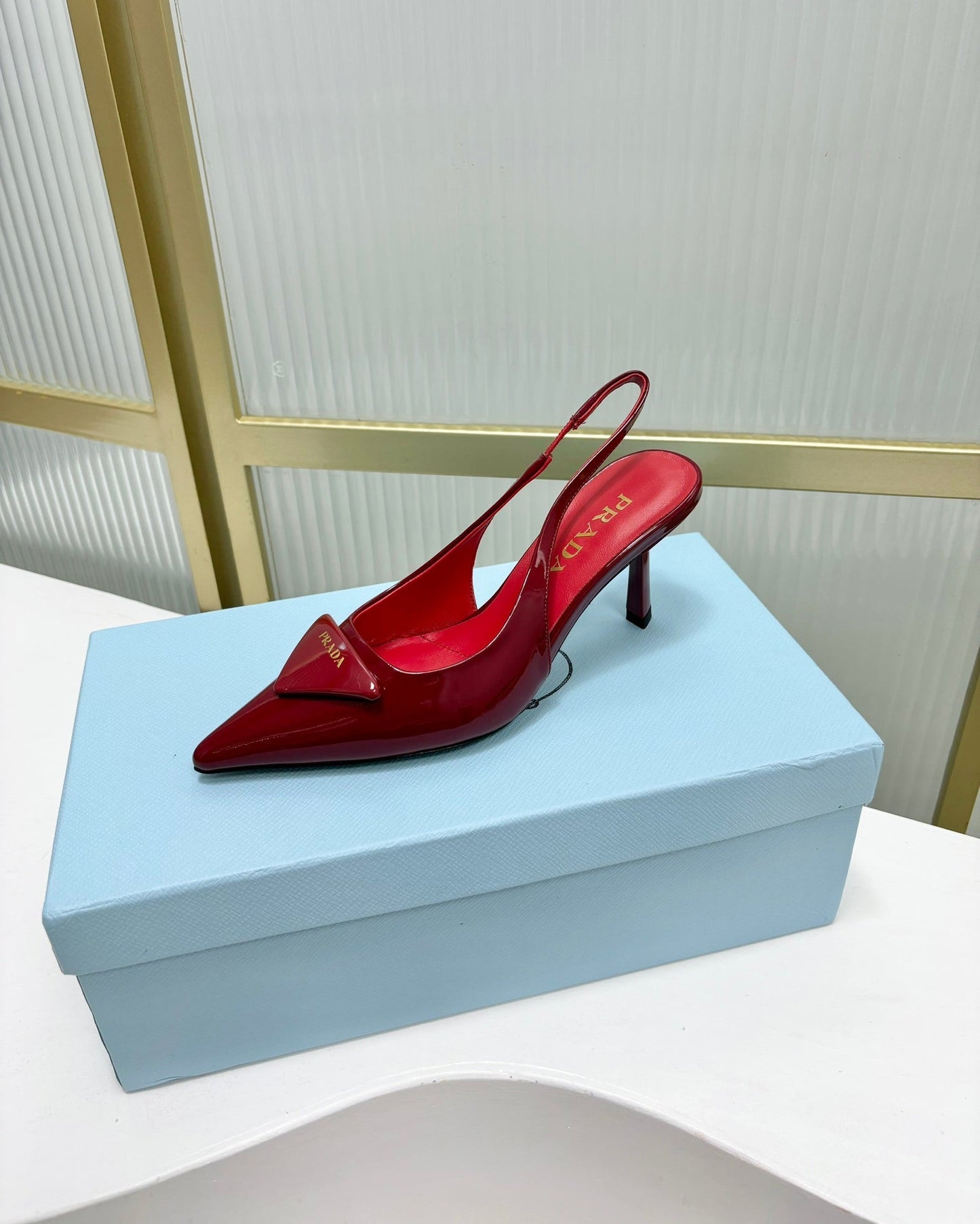 PRA PATENT LEATHER SLINGBACK PUMPS 75 CHERRY