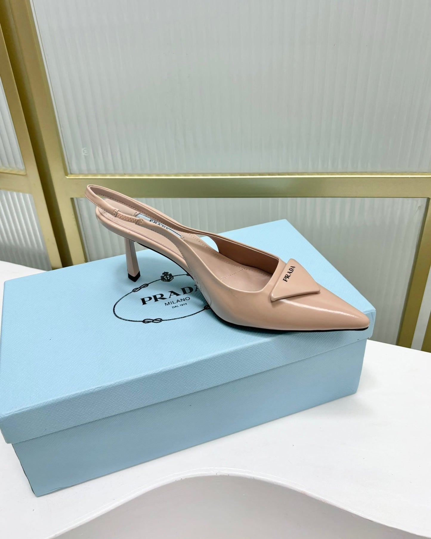 PRA PATENT LEATHER SLINGBACK PUMPS 75 PINK NUDE