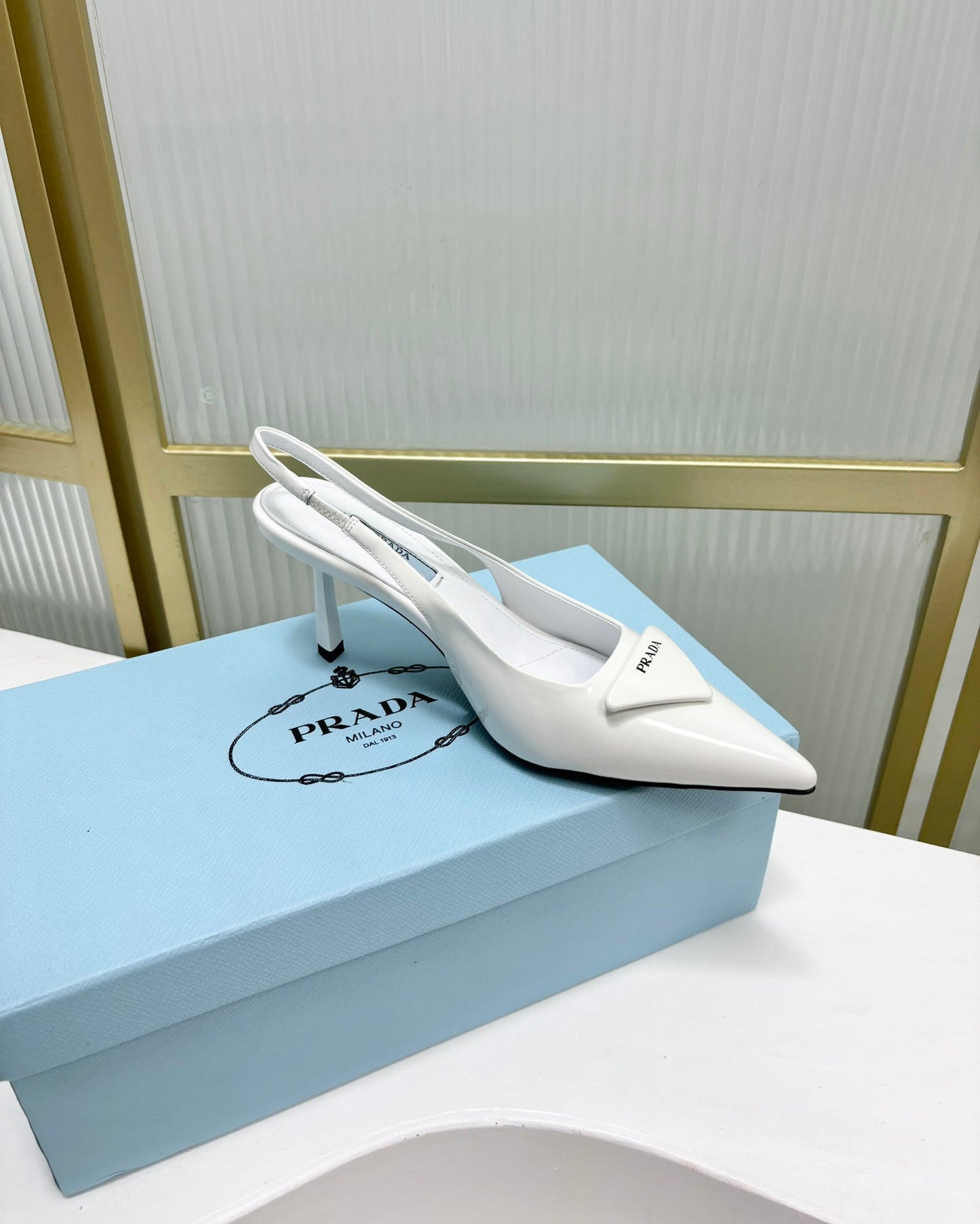 PRA PATENT LEATHER SLINGBACK PUMPS 75 WHITE