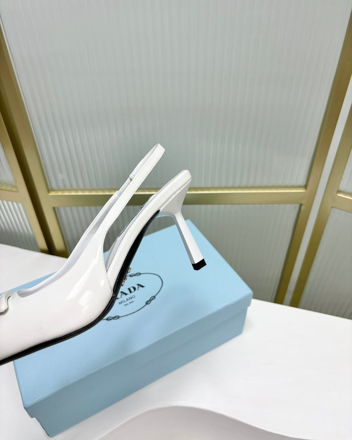 PRA PATENT LEATHER SLINGBACK PUMPS 75 WHITE