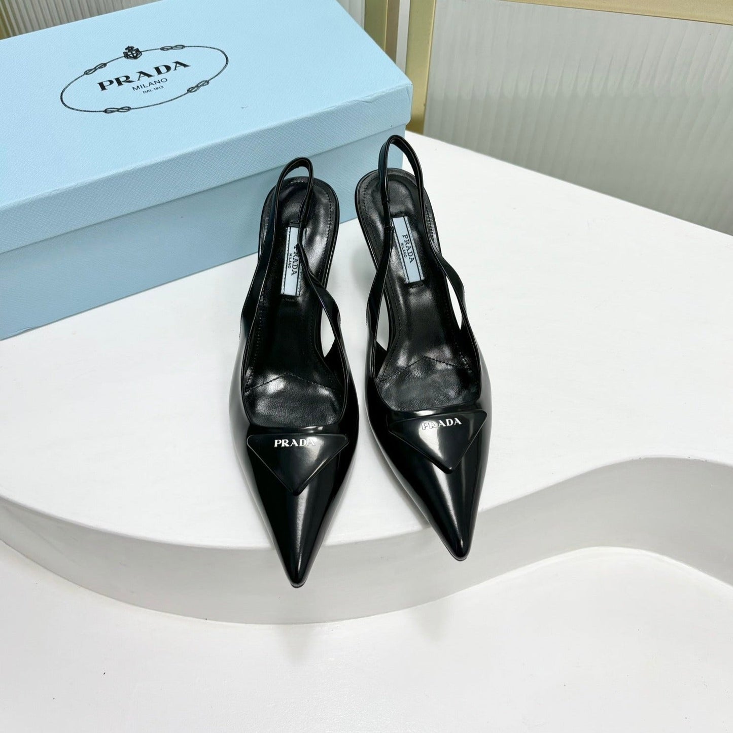 PRA PATENT LEATHER SLINGBACK PUMPS 75 BLACK