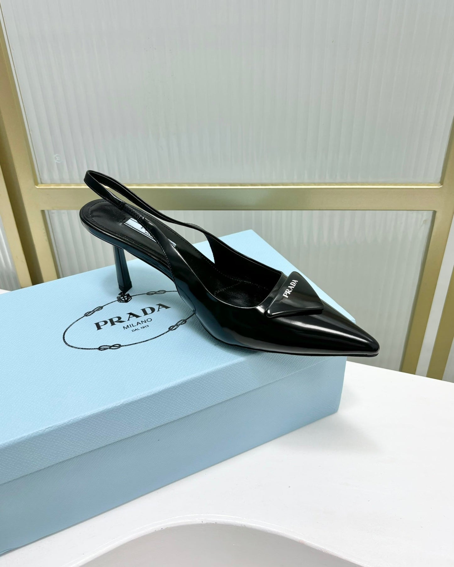 PRA PATENT LEATHER SLINGBACK PUMPS 75 BLACK