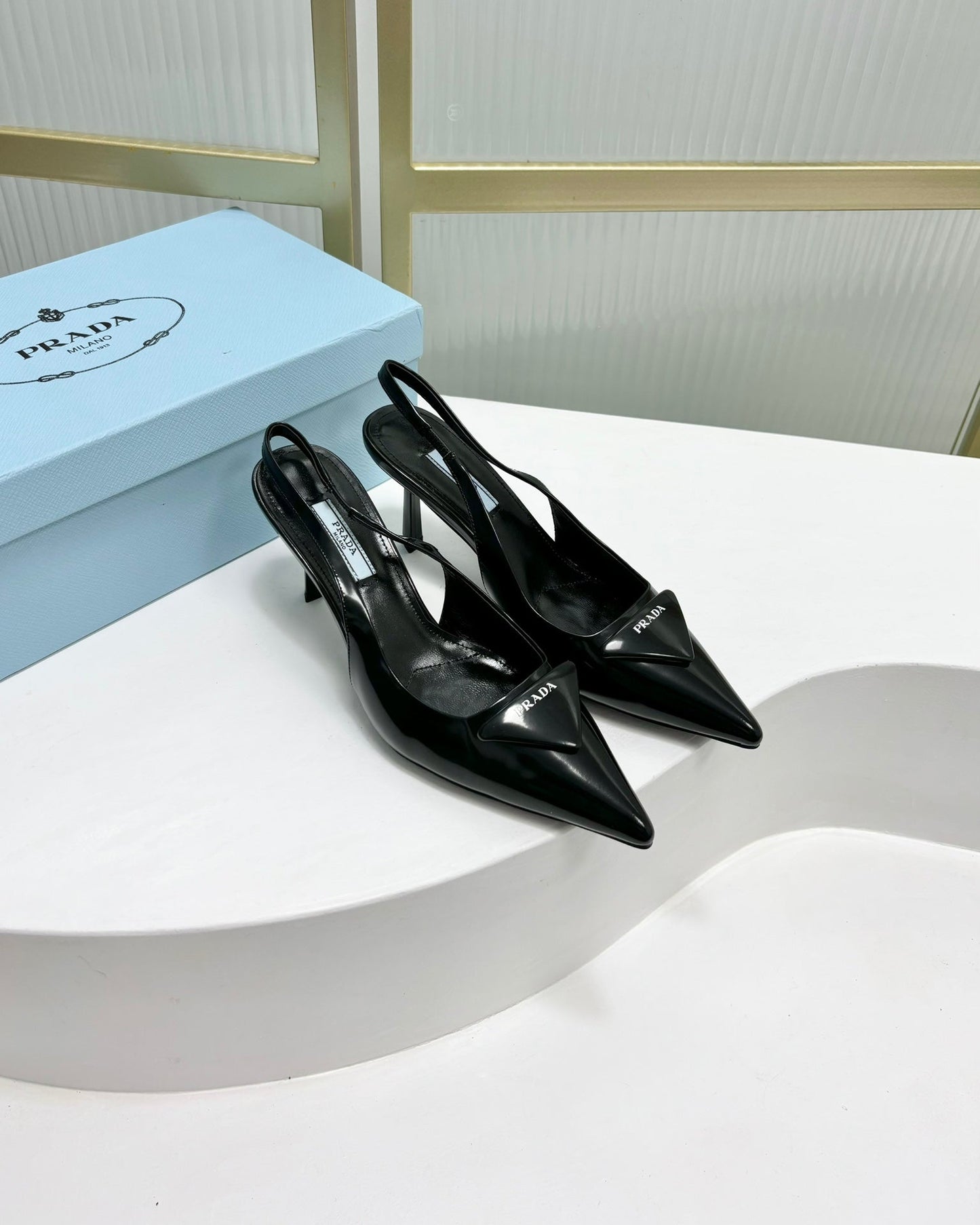 PRA PATENT LEATHER SLINGBACK PUMPS 75 BLACK