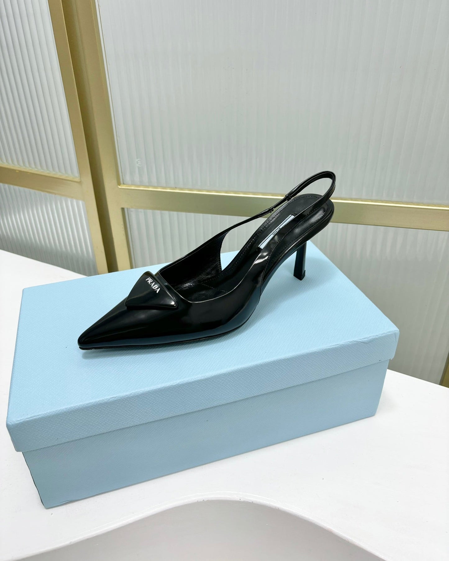 PRA PATENT LEATHER SLINGBACK PUMPS 75 BLACK