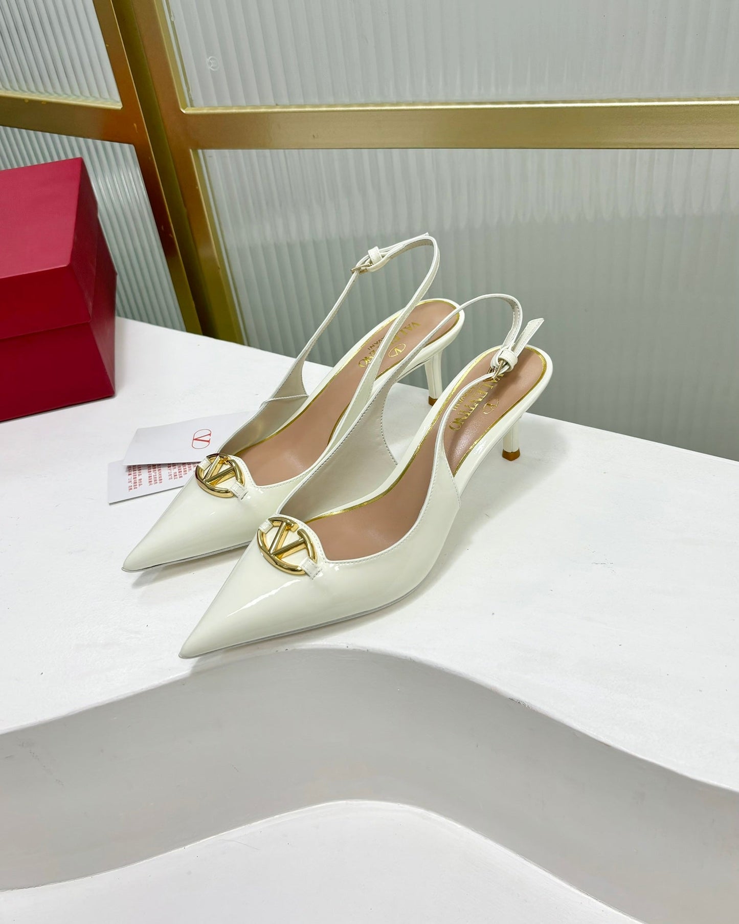 Vlogo The Bold Edition Slingback Pumps 60mm White Glossy Cowhide 843653