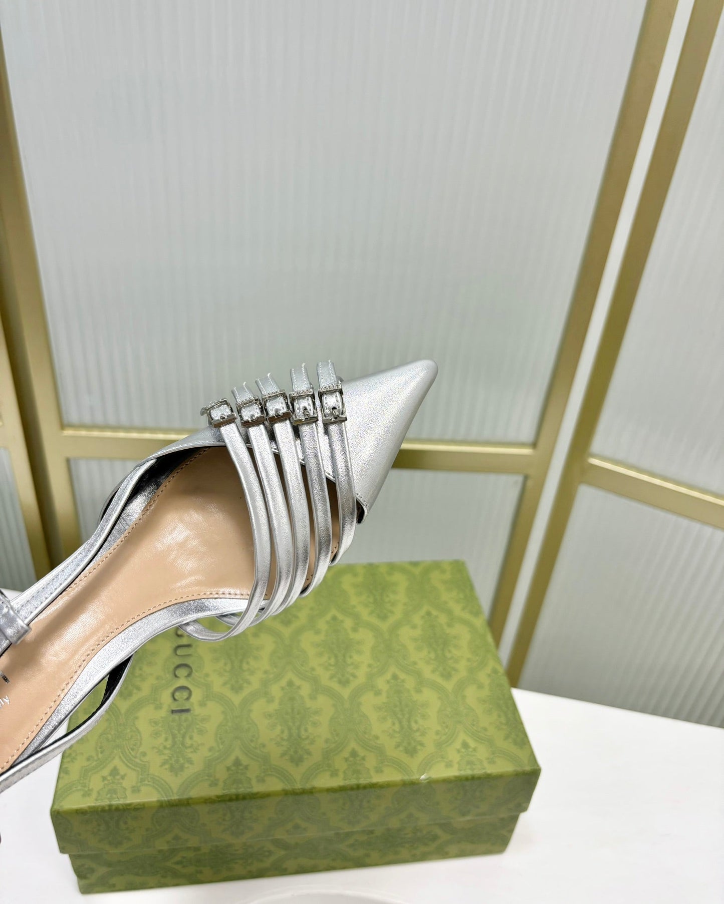 SLINGBACK PUMP 6 CM IN SILVER GLOSSY CALFSKIN