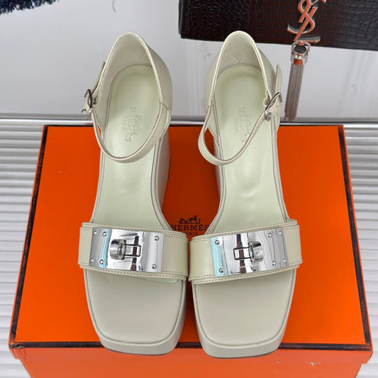 WEDGES SANDALS WHITE LAMBSKIN