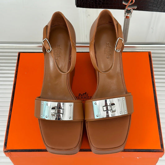 WEDGES SANDALS CARAMEL LAMBSKIN