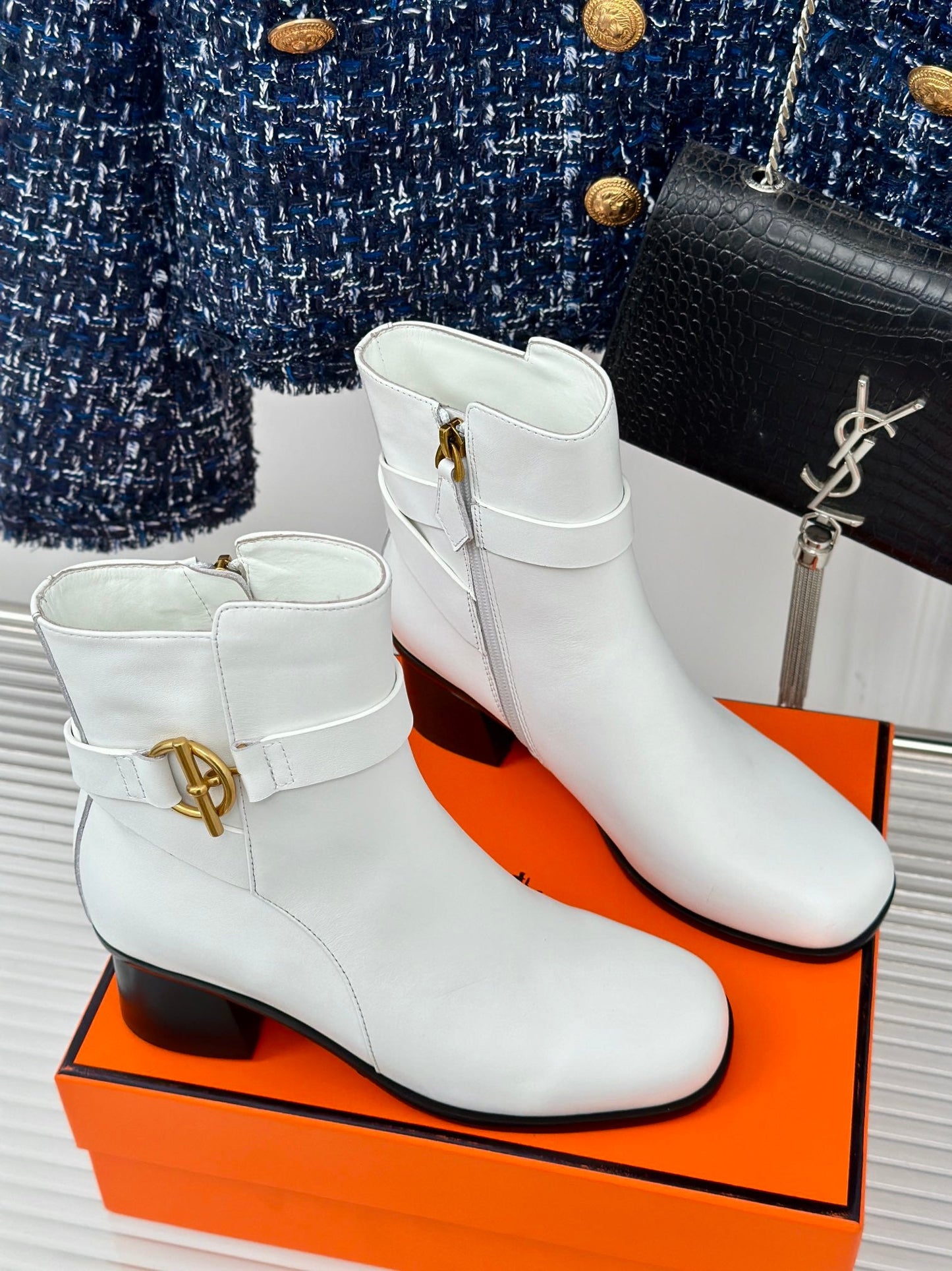 jill 60 ankle boot white calfskin