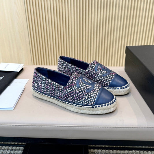 cc espadrilles tweed cloth blue calfskin