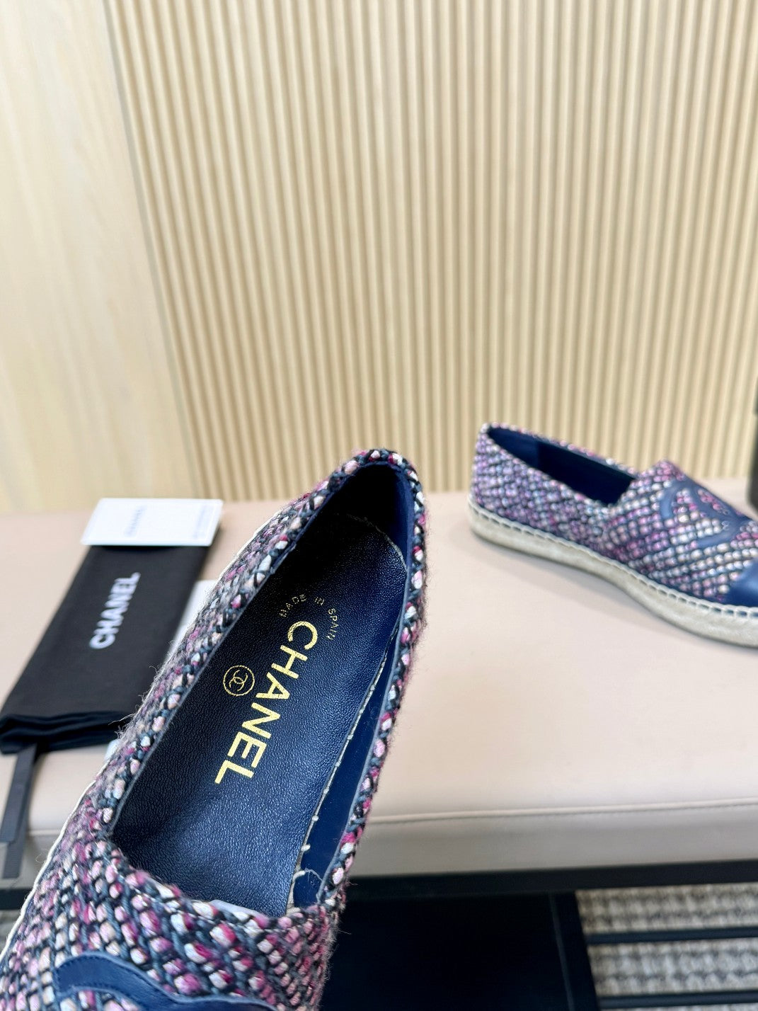 cc espadrilles tweed cloth blue calfskin