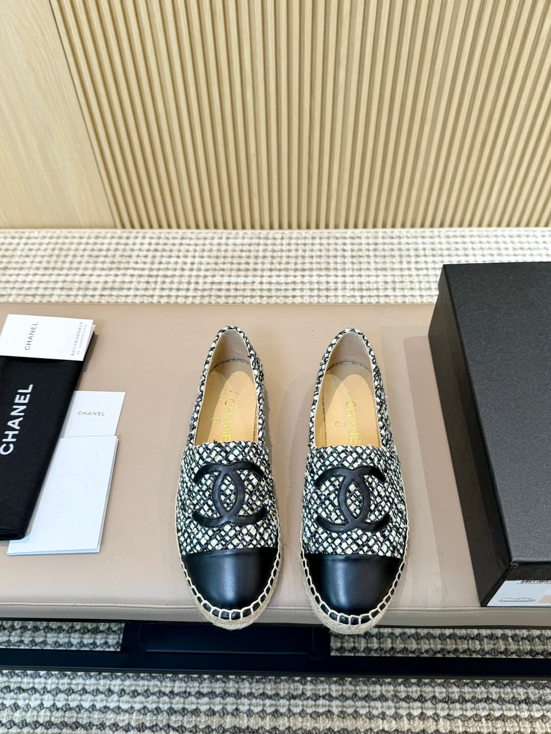 cc espadrilles black tweed cloth calfskin