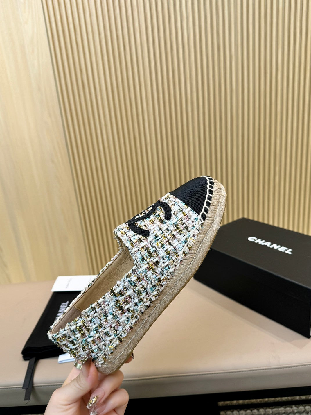 cc espadrilles multicolor tweed black grosgrain