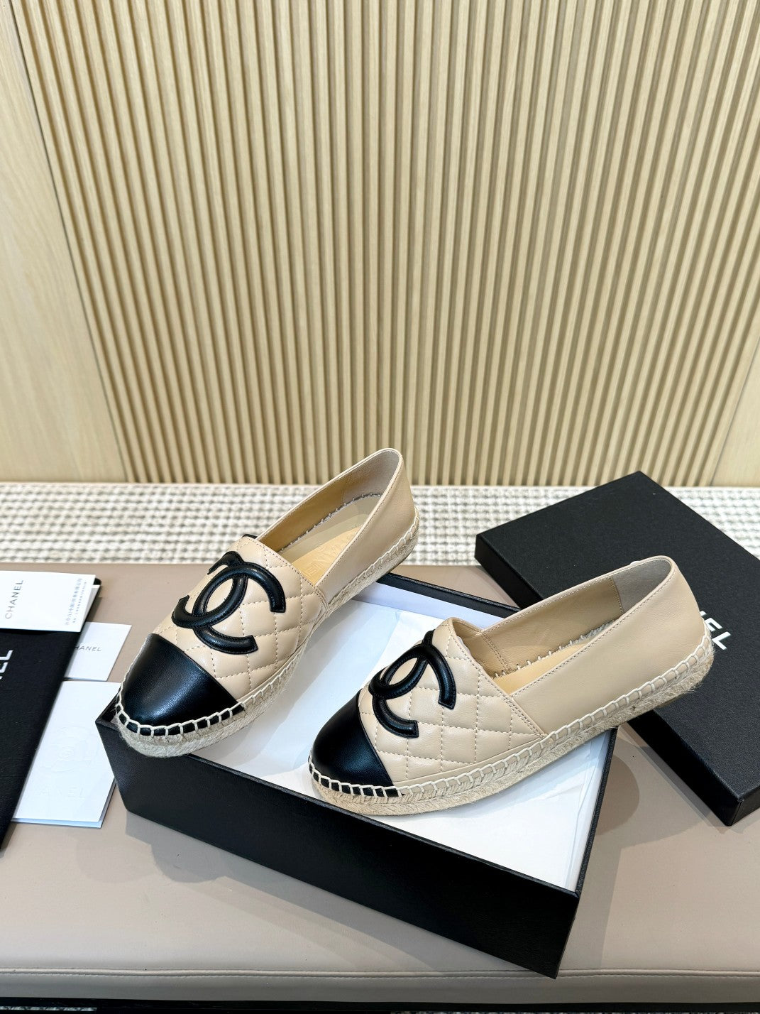 cc espadrilles light beige black quilted caflskin