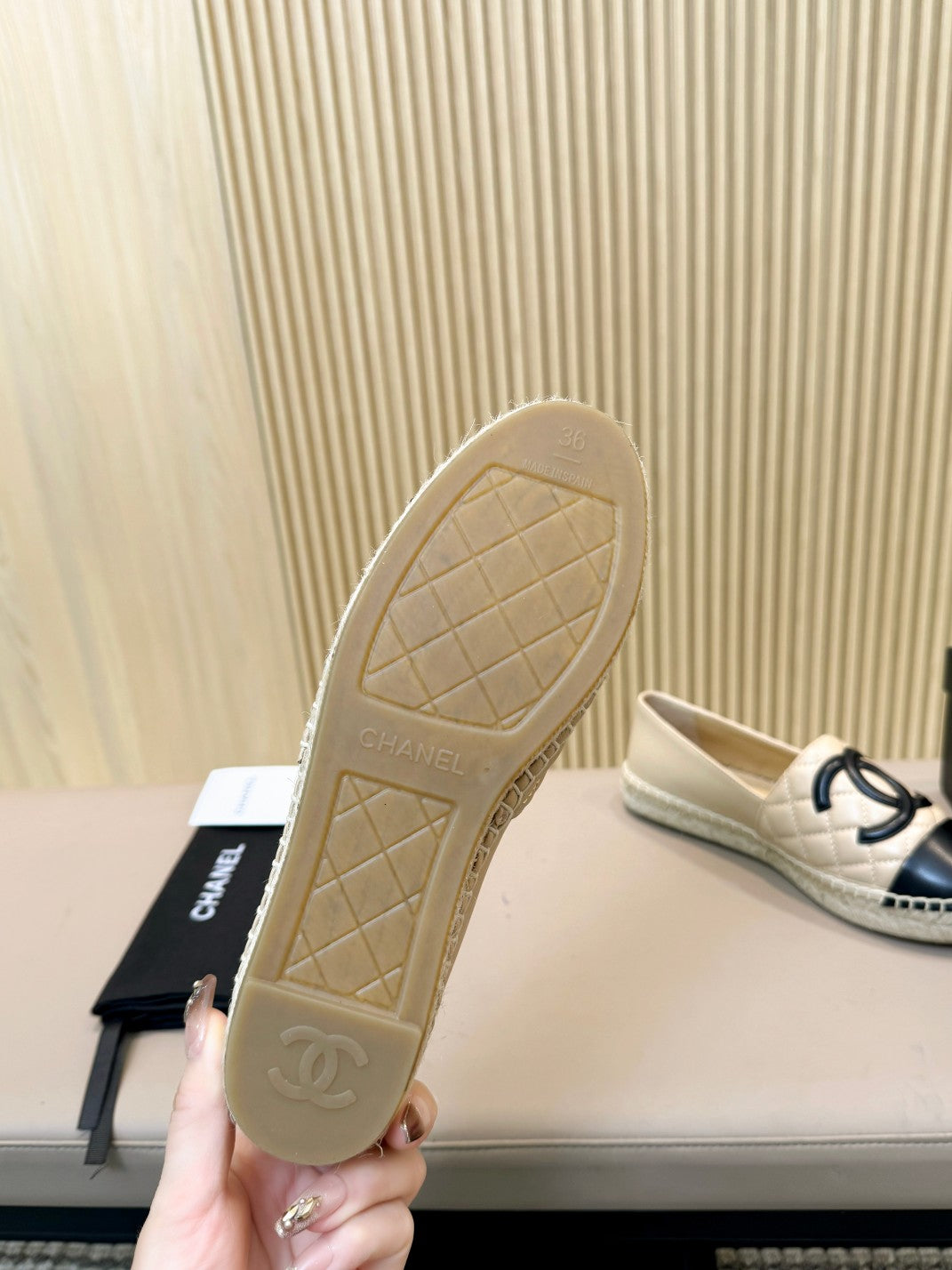 cc espadrilles light beige black quilted caflskin