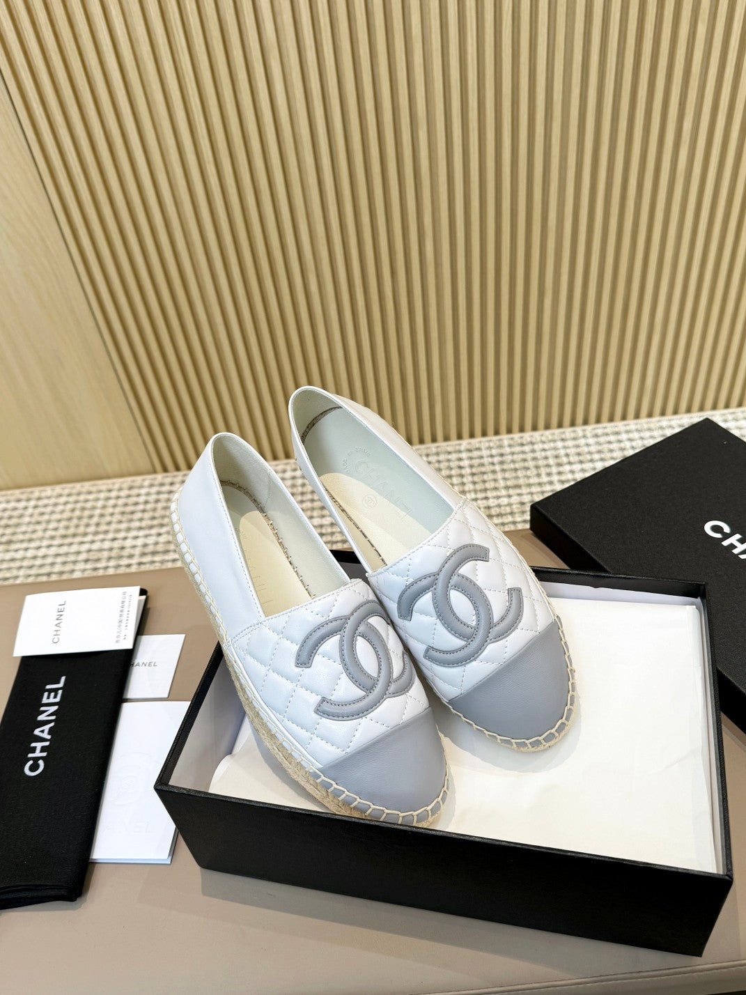 cc espadrilles white grey quilted caflskin