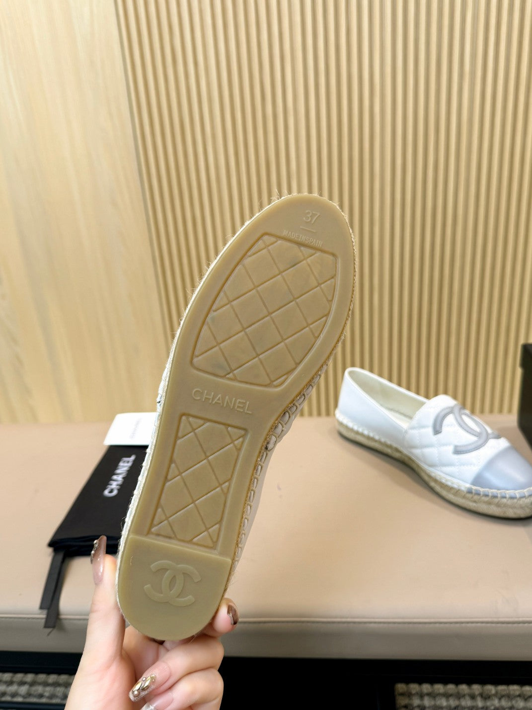 cc espadrilles white grey quilted caflskin