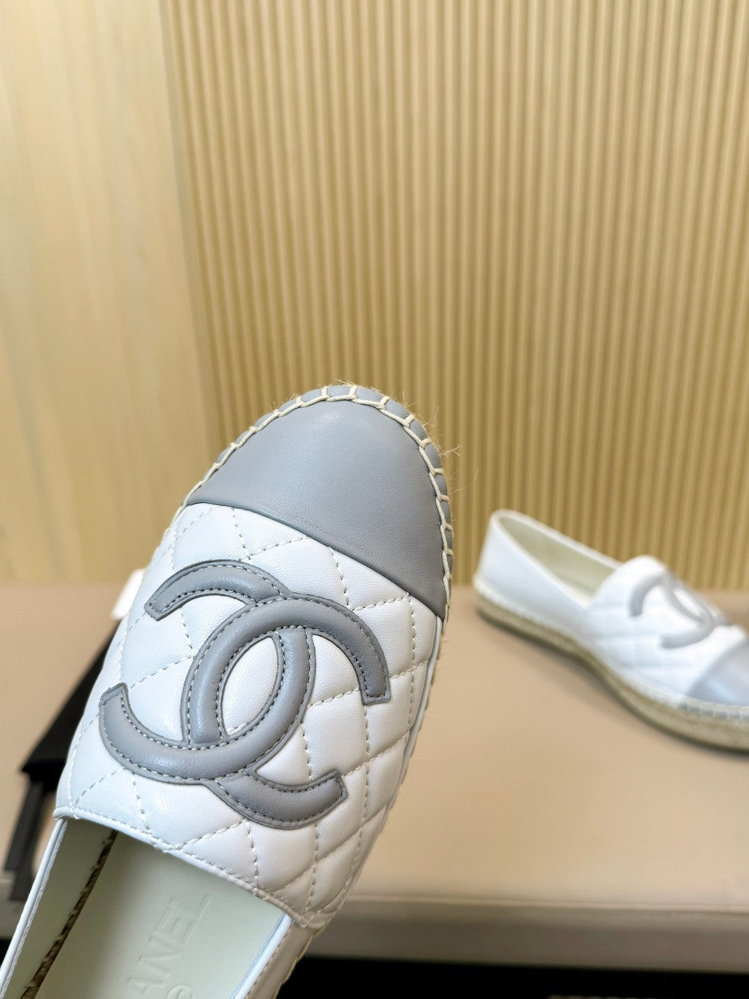 cc espadrilles white grey quilted caflskin