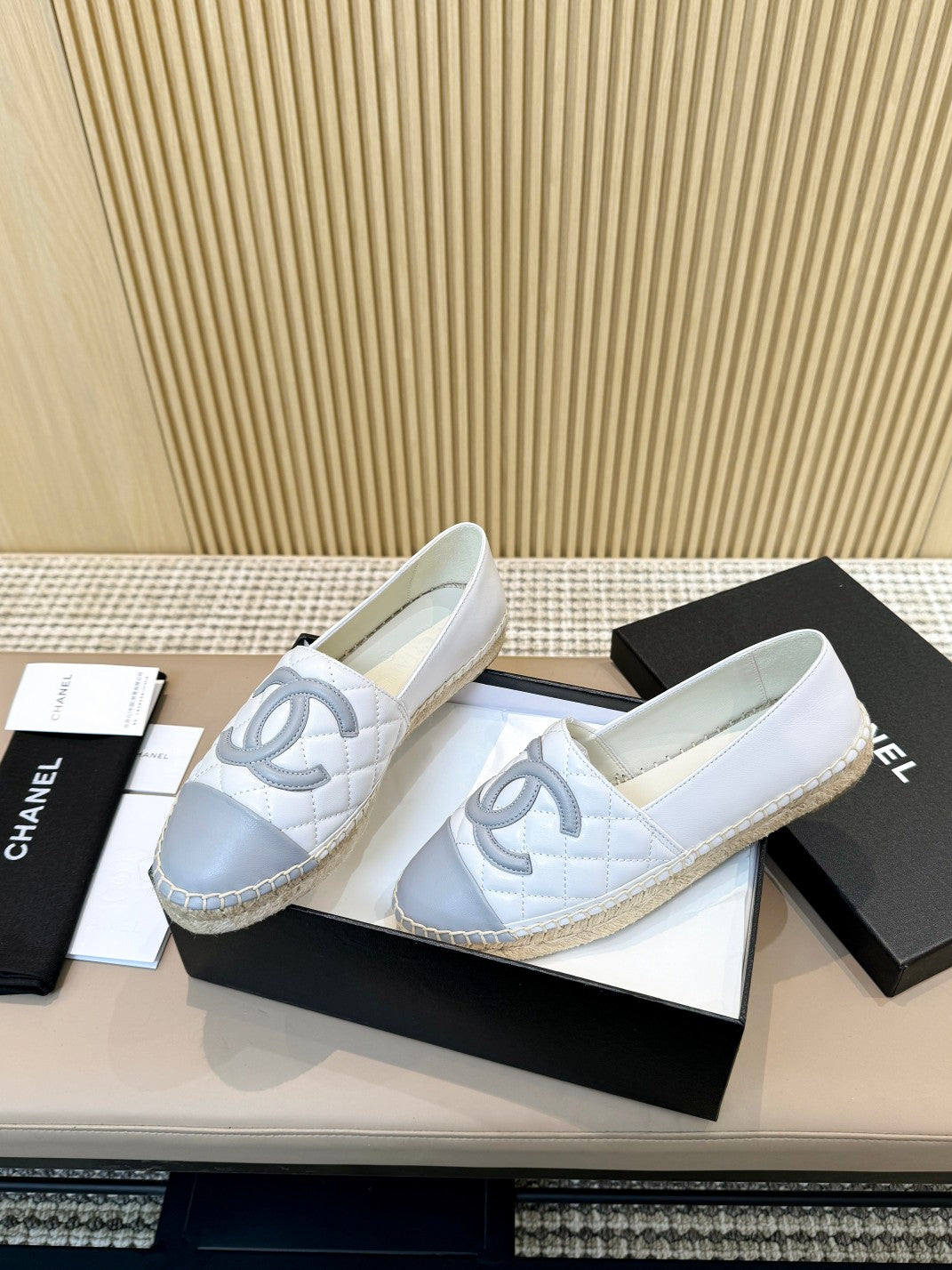 cc espadrilles white grey quilted caflskin