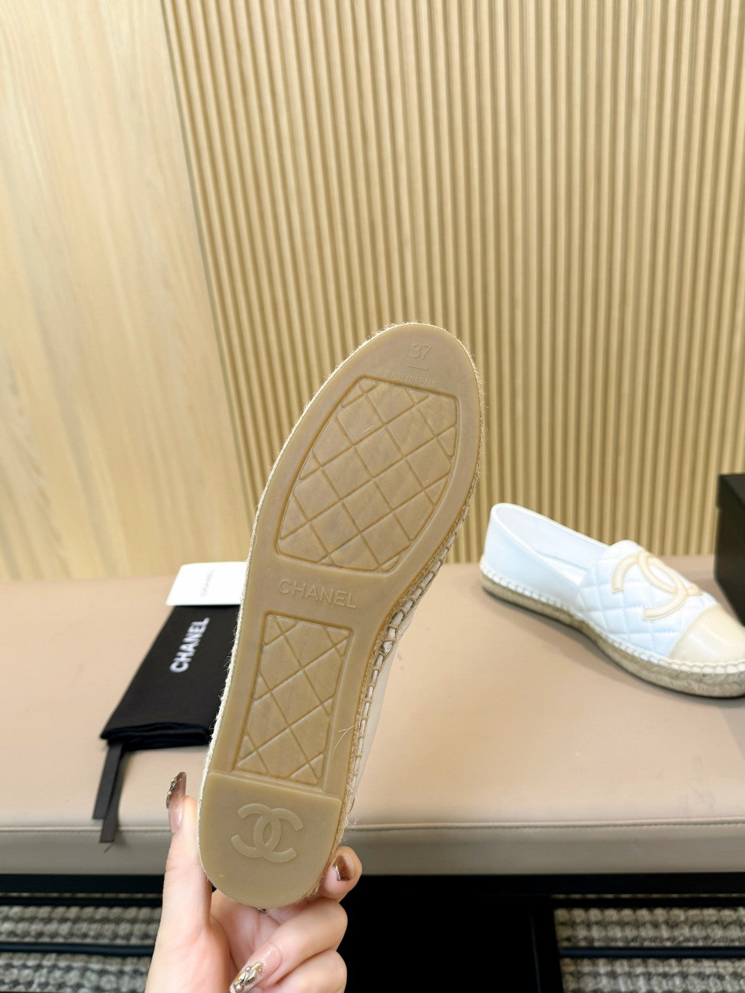 cc espadrilles white beige quilted caflskin