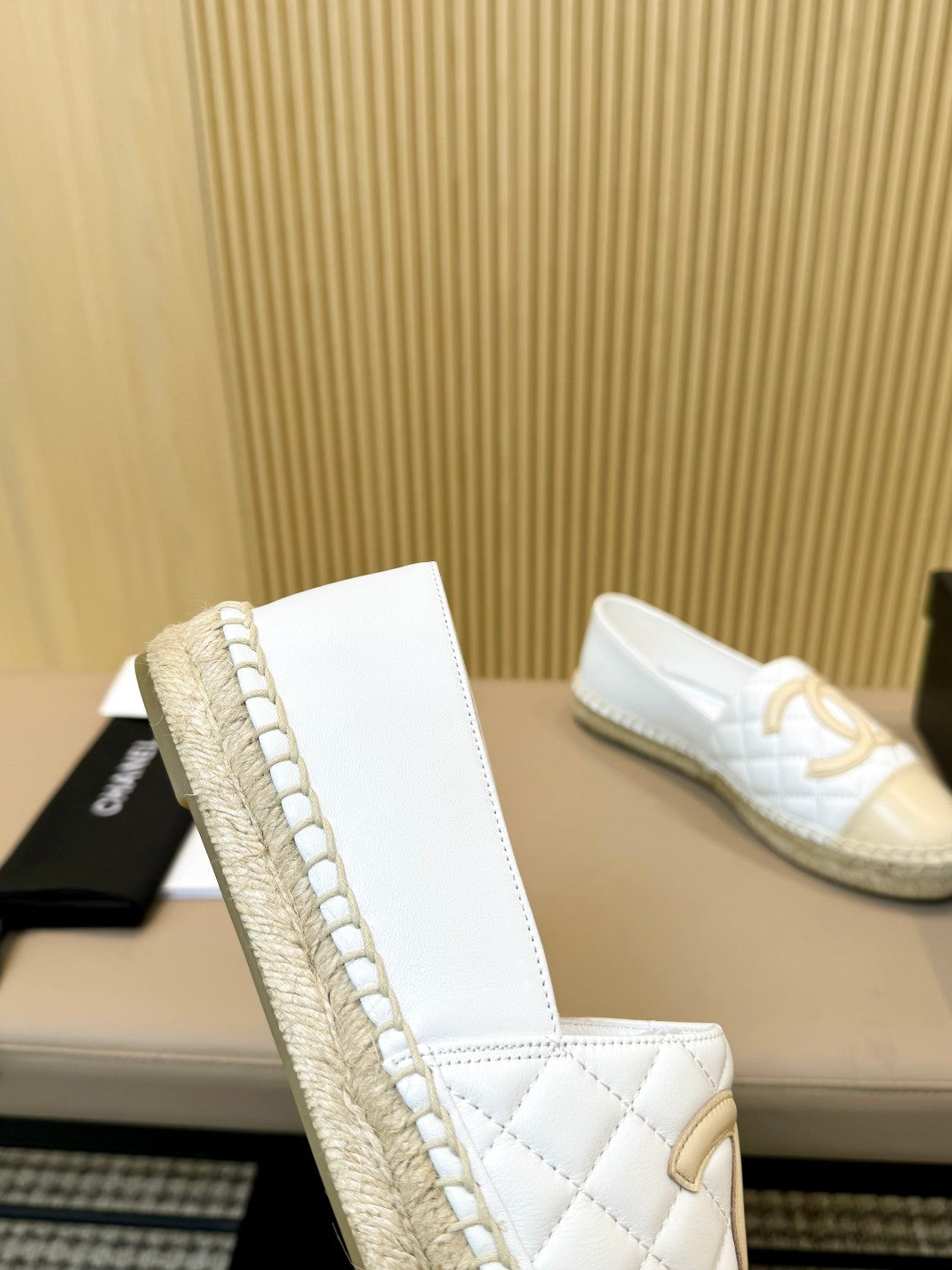 cc espadrilles white beige quilted caflskin