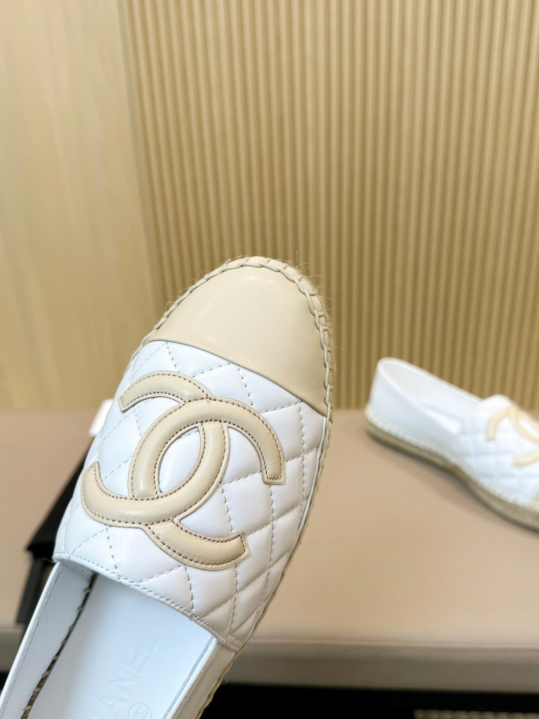 cc espadrilles white beige quilted caflskin