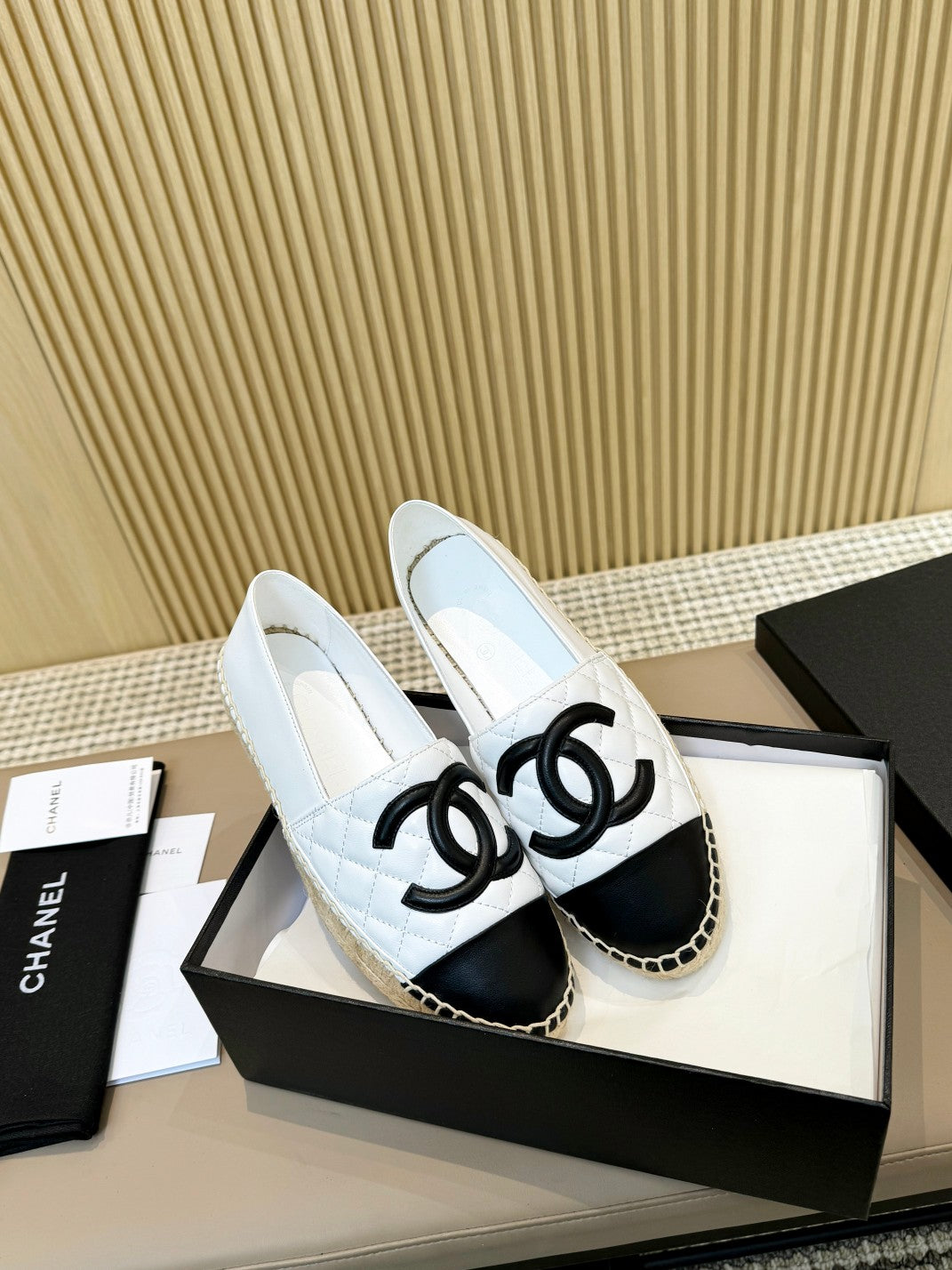 cc espadrilles white black quilted caflskin