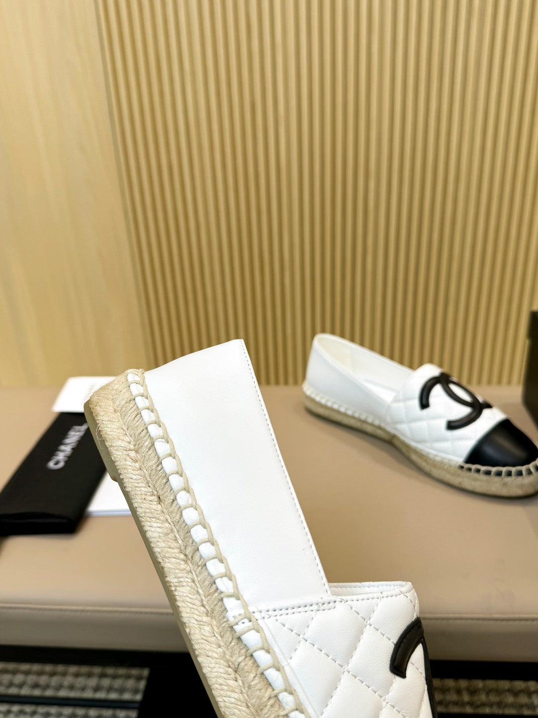 cc espadrilles white black quilted caflskin