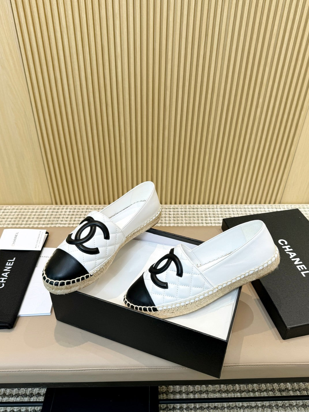 cc espadrilles white black quilted caflskin