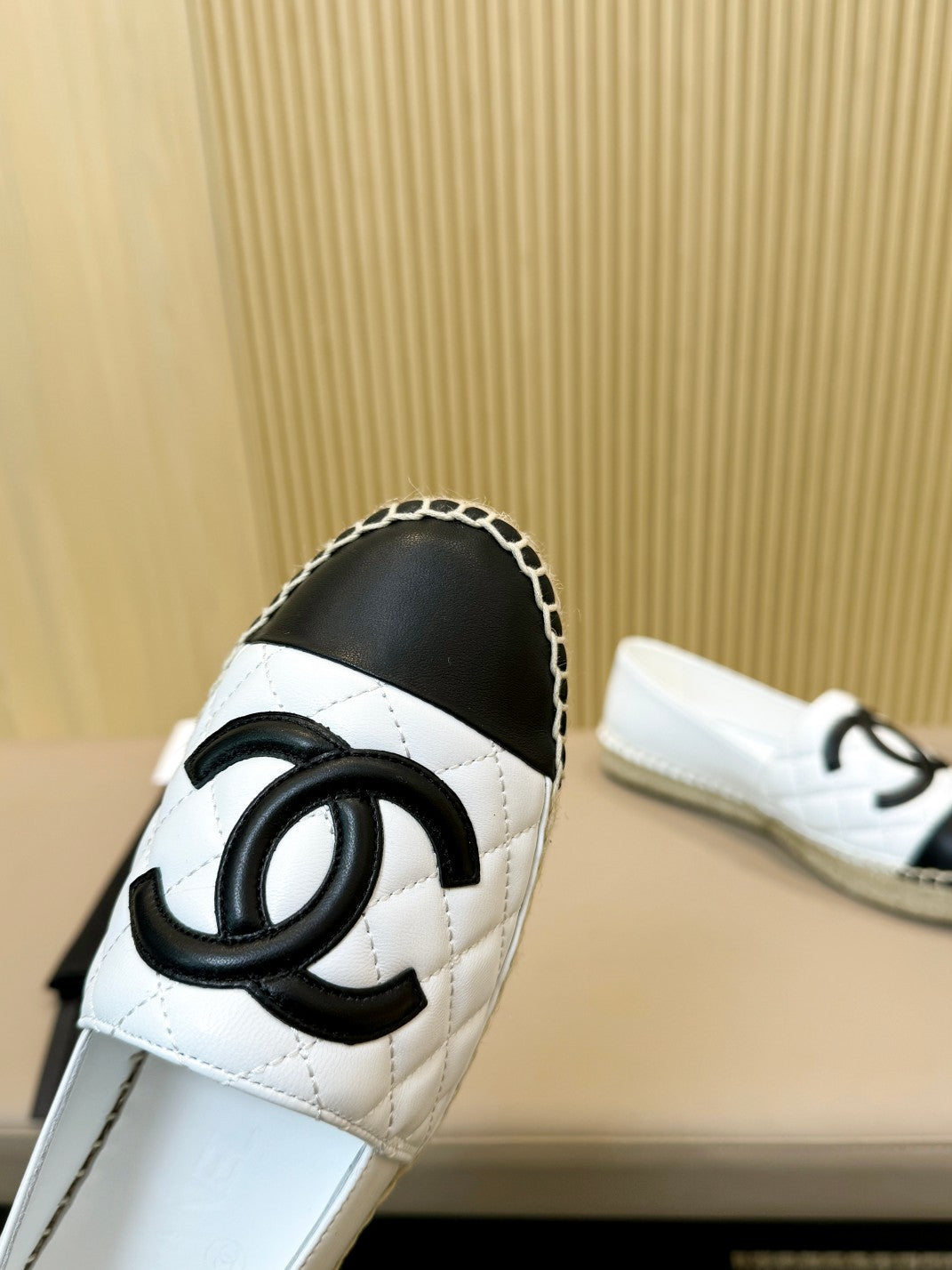 cc espadrilles white black quilted caflskin