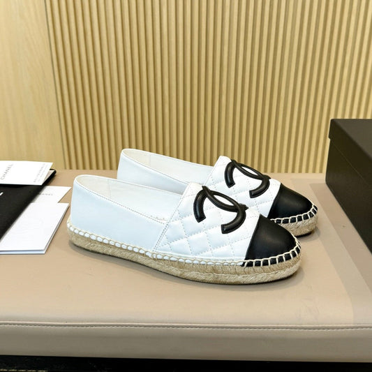 cc espadrilles white black quilted caflskin