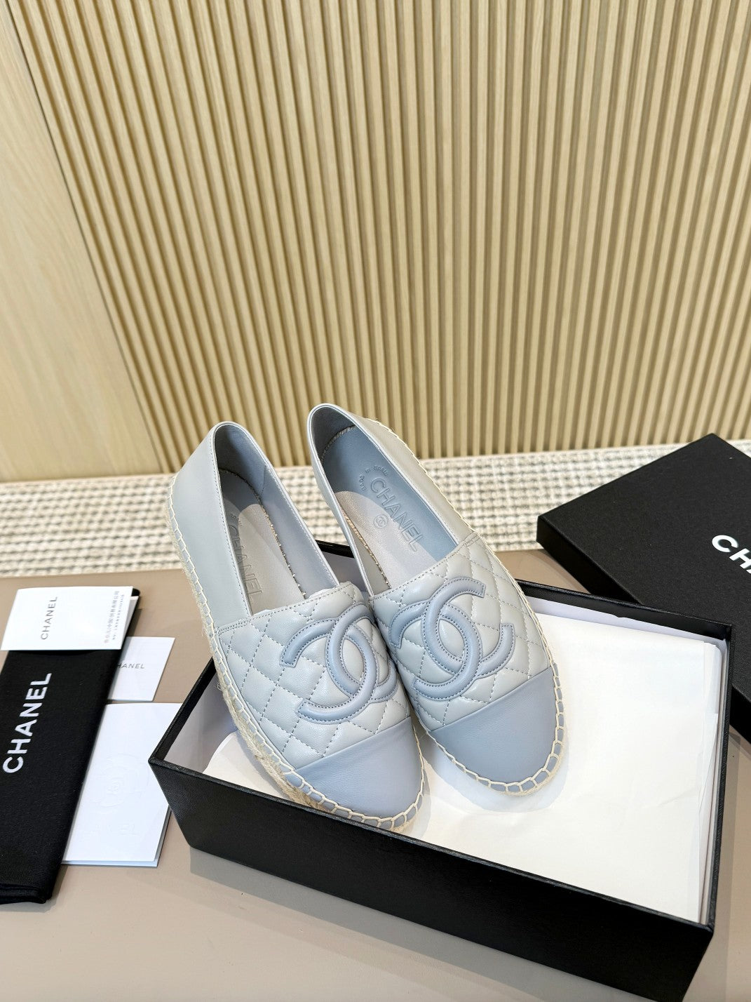 cc espadrilles grey cloud blue quilted caflskin