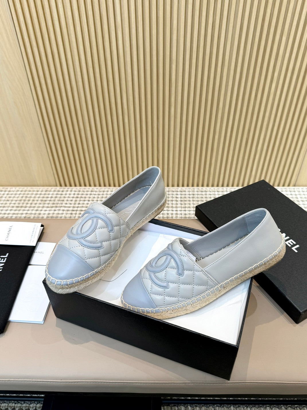 cc espadrilles grey cloud blue quilted caflskin