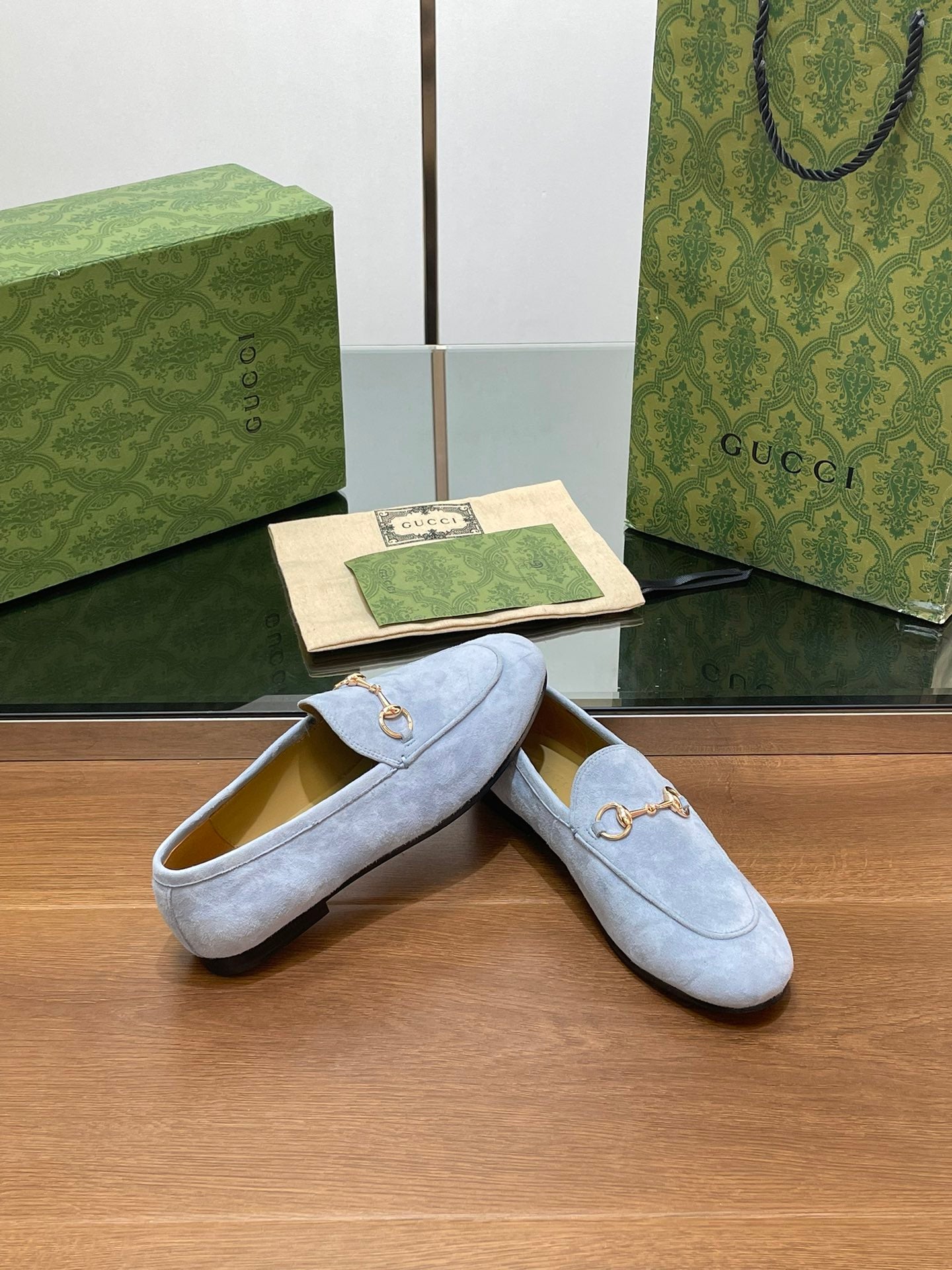 HORSEBIT LOAFER IN LIGHT BLUE SUEDE