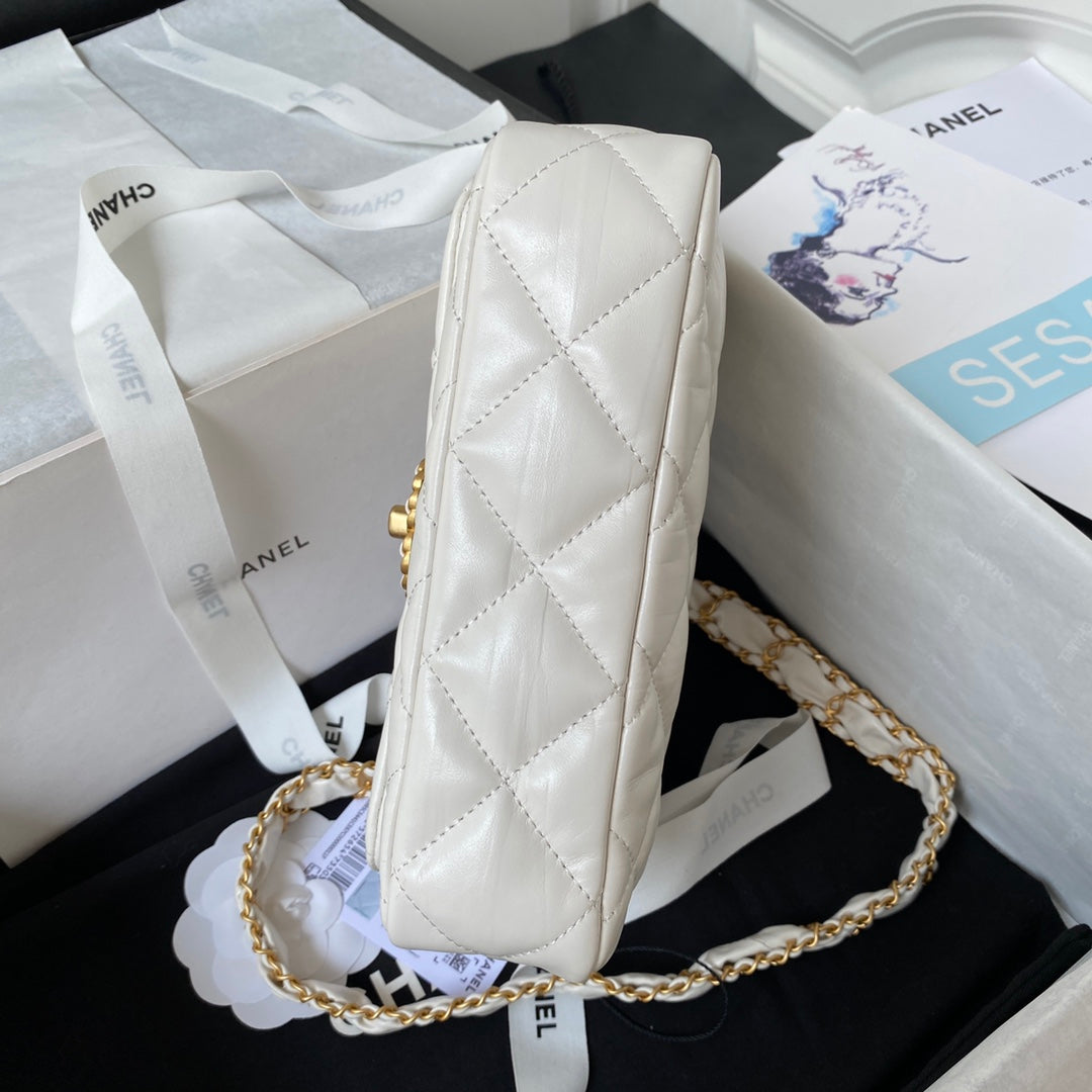 cc 23k 13,5cm white calfskin gold hardware