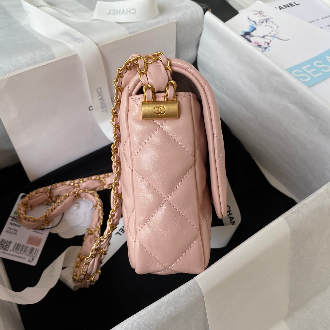 cc 23k 13,5cm rose pink calfskin gold hardware